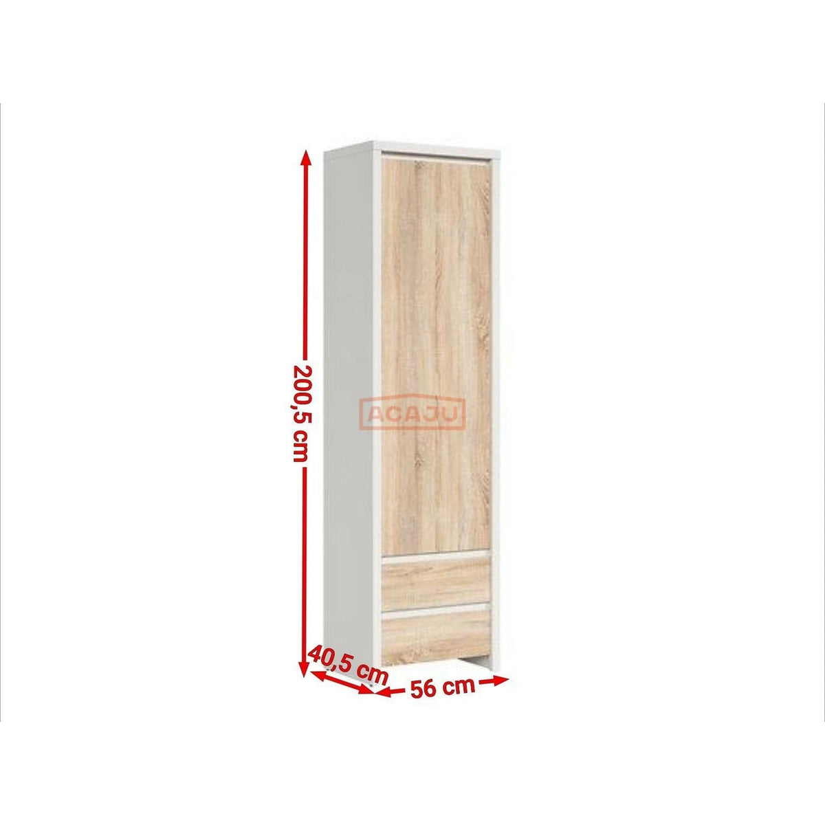 Dulap KASPIAN, stejar sonoma/alb, PAL, cu o usa si 2 sertare, 56x41x201 cm