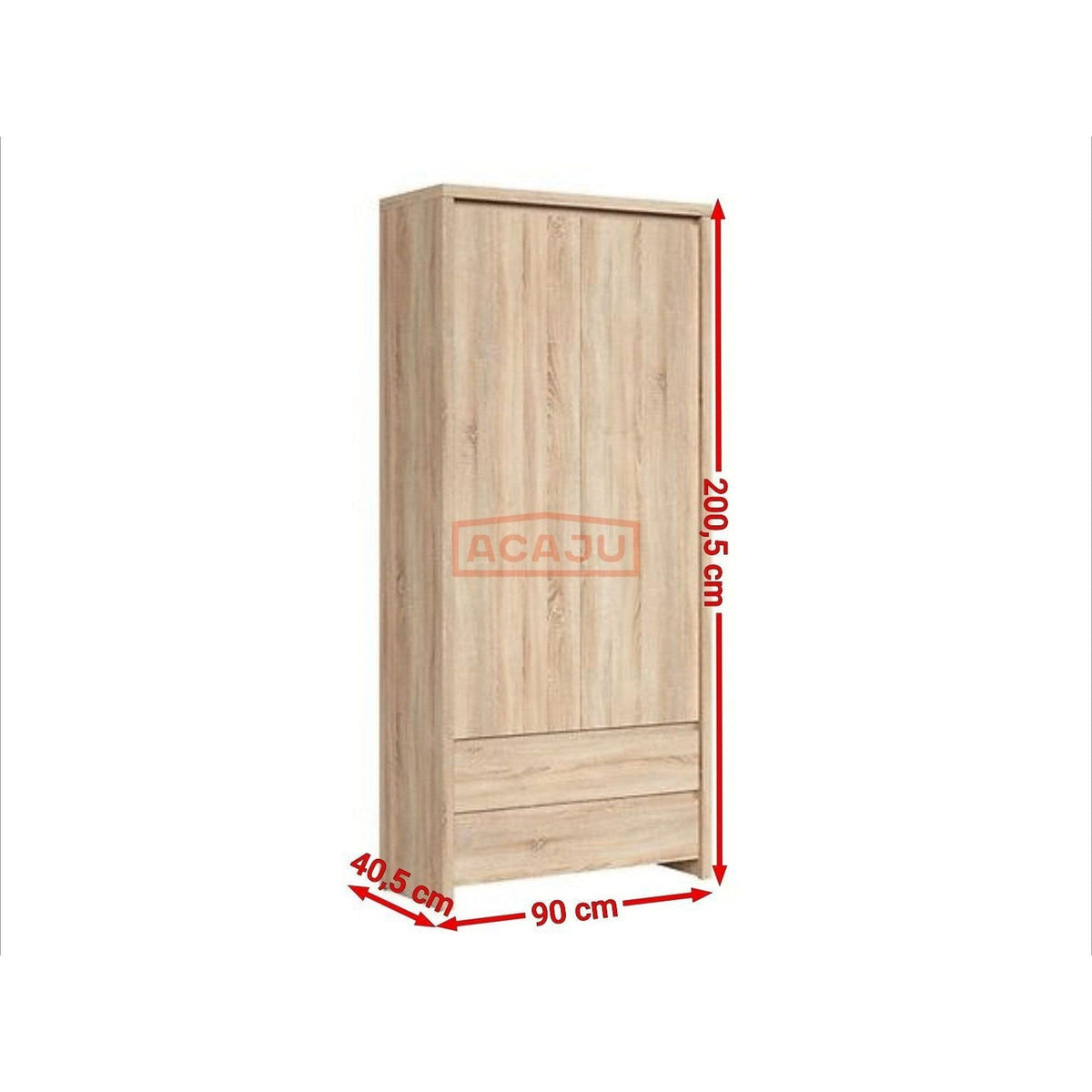 Dulap KASPIAN, stejar sonoma, PAL, cu 2 usi si 2 sertare, 90x41x201 cm