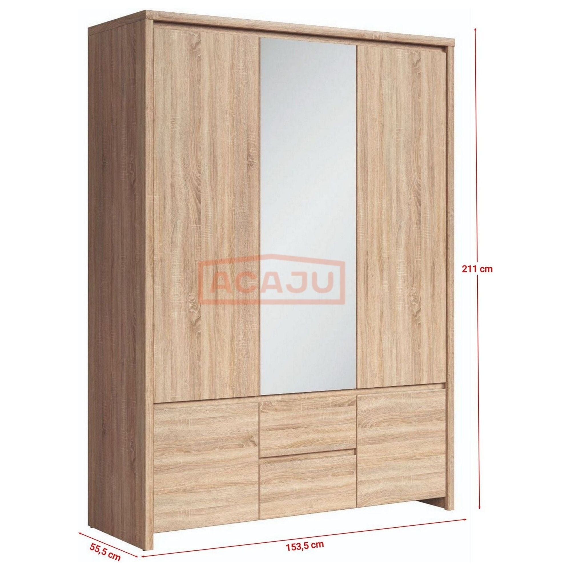 Dulap KASPIAN, stejar sonoma, PAL, cu 5 usi si 2 sertare, 154x56x211 cm