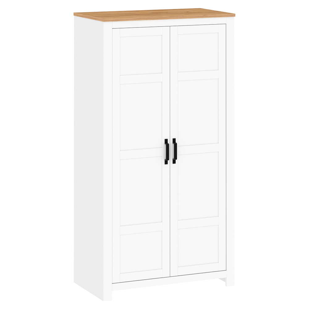 Dulap LANZETTE F, alb/stejar craft auriu, DTD laminat, cu 2 usi, 105x59x200 cm