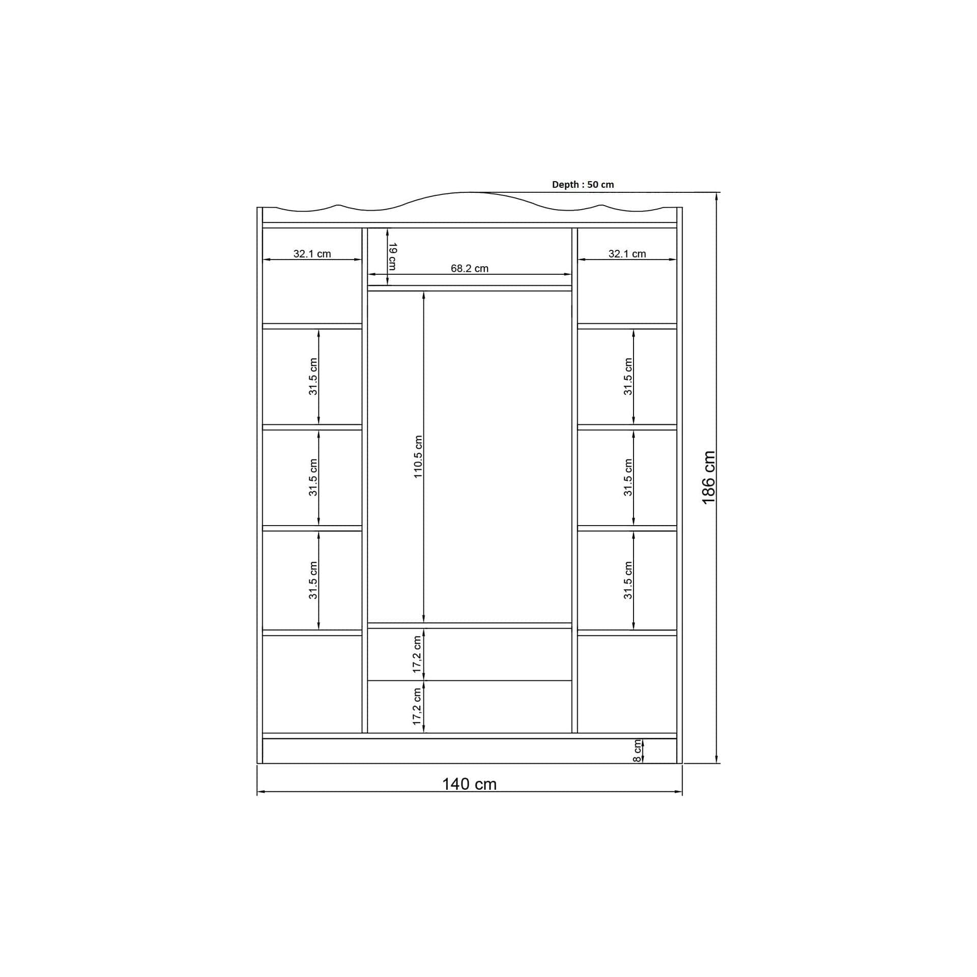 Dulap LAVINIA 004, alb, PAL melaminat, cu 4 usi si 2 sertare, 140x50x186 cm