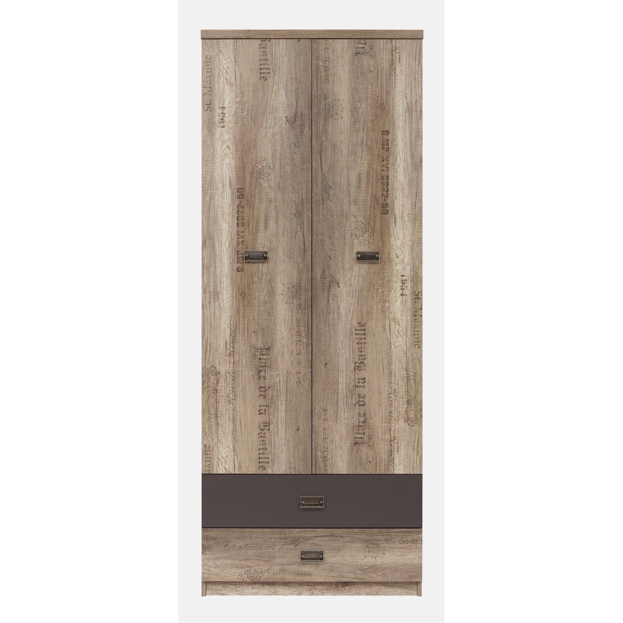 Dulap MALCOM, stejar canyon/gri tungsten, PAL, cu 2 usi si 2 sertare, 80x57x206 cm