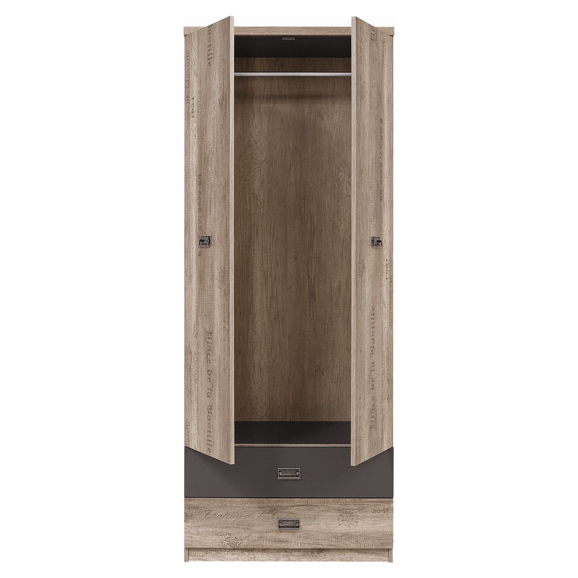 Dulap MALCOM, stejar canyon/gri tungsten, PAL, cu 2 usi si 2 sertare, 80x57x206 cm