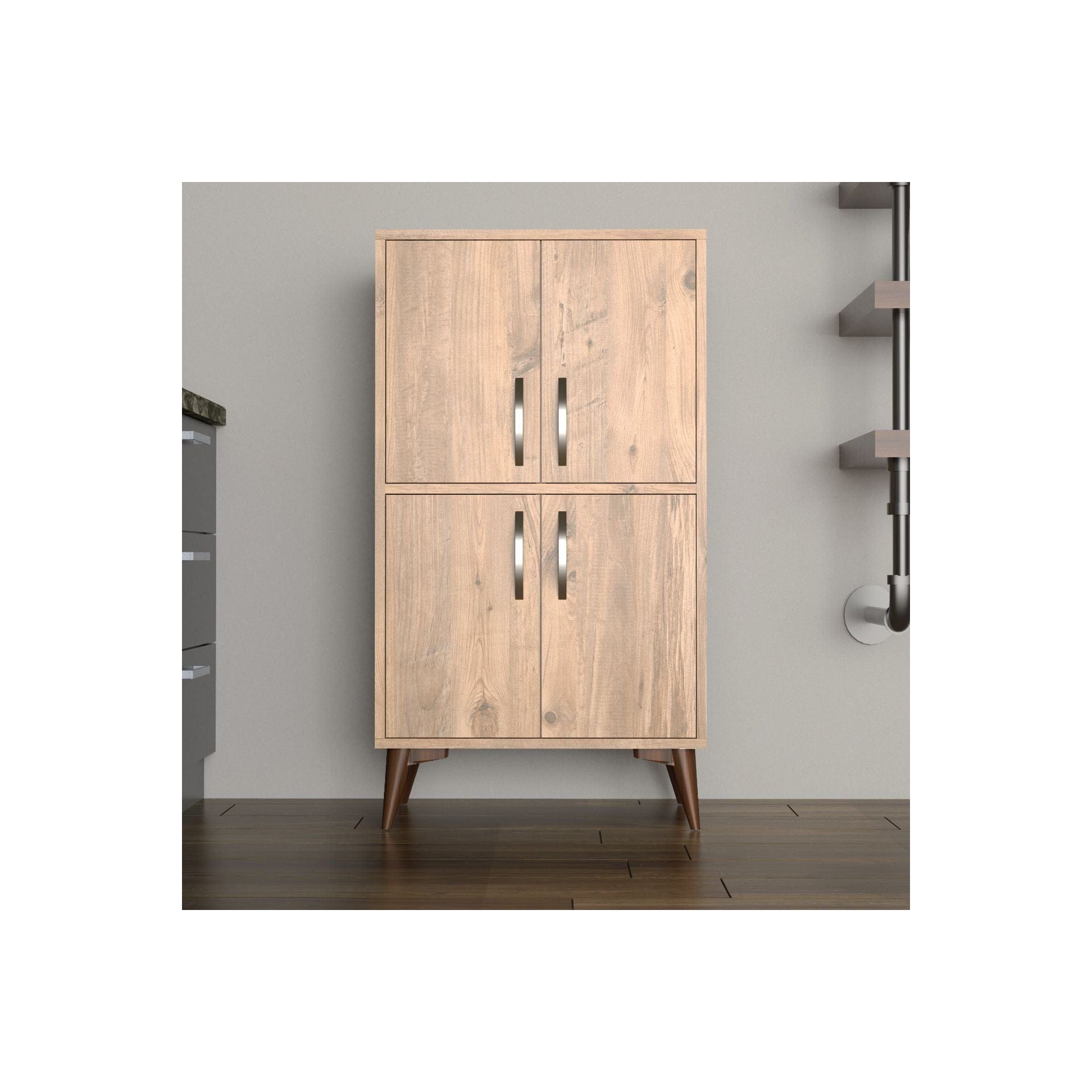 Dulap MDL0202, stejar, PAL melaminat, cu 4 usi, 60x35x109 cm