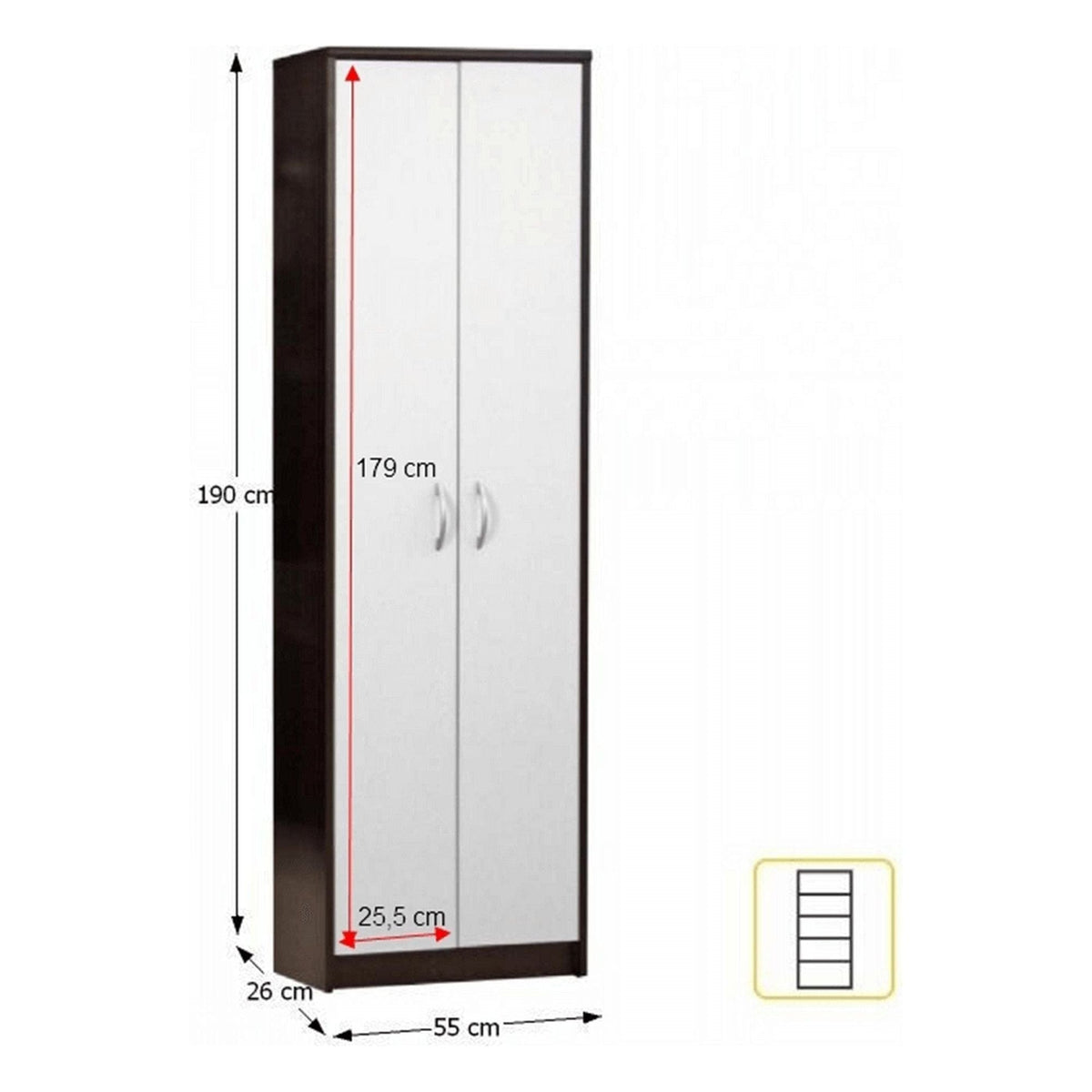 Dulap MECKI, wenge/alb, DTD laminat, cu 2 usi, 55x26x190 cm