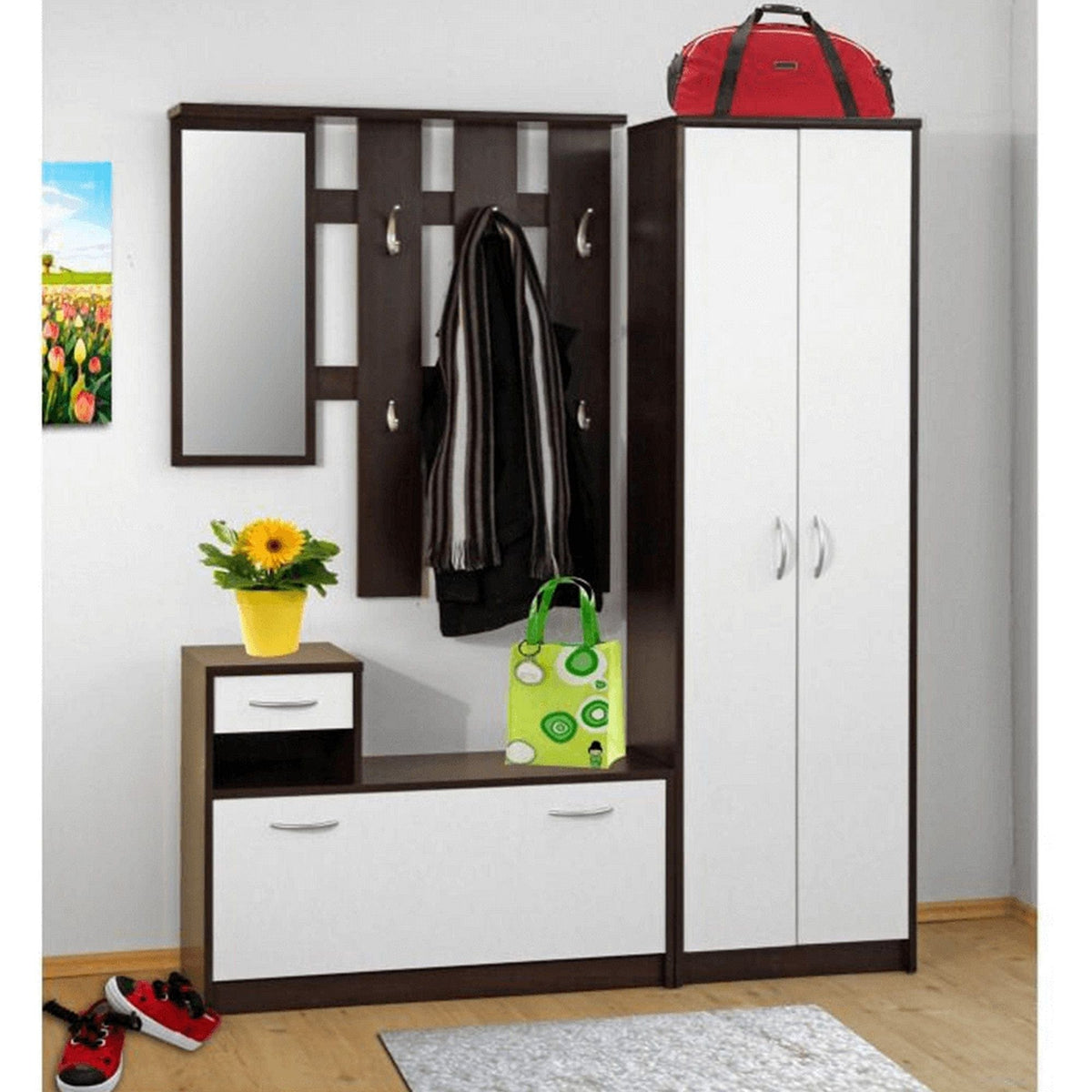 Dulap MECKI, wenge/alb, DTD laminat, cu 2 usi, 55x26x190 cm