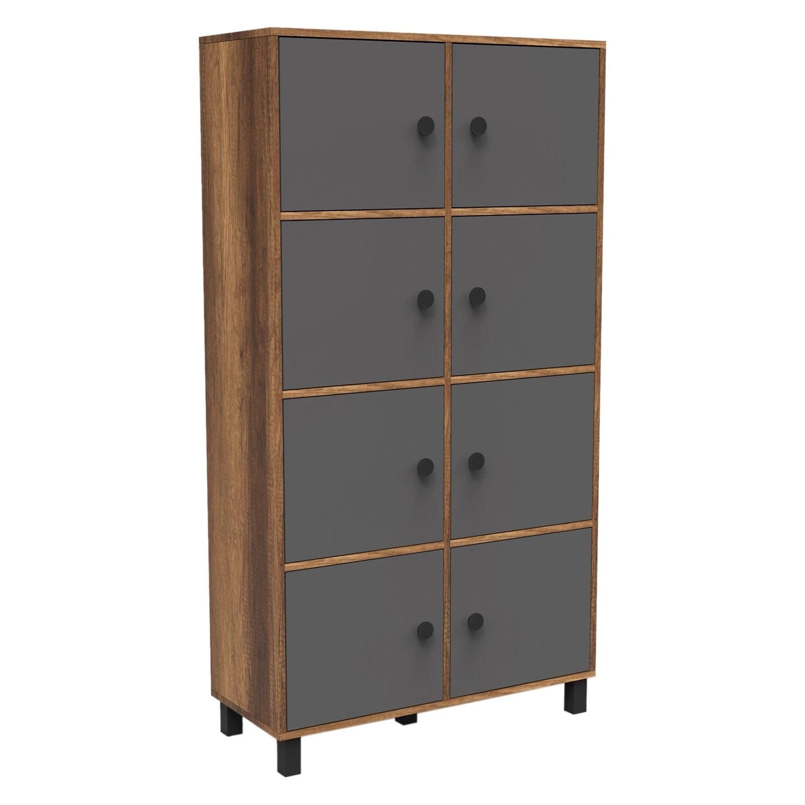 Dulap MN06-BA, nuc/gri, PAL melaminat/metal, cu 8 usi, 96x40x179 cm
