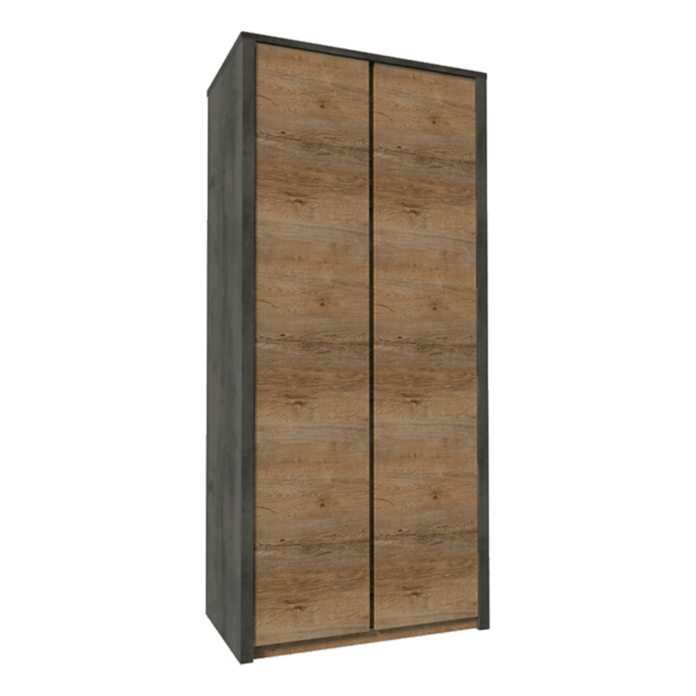 Dulap MONTANA S2D, stejar lefkas inchis/gri, PAL melaminat, cu 2 usi, 90x53x197 cm