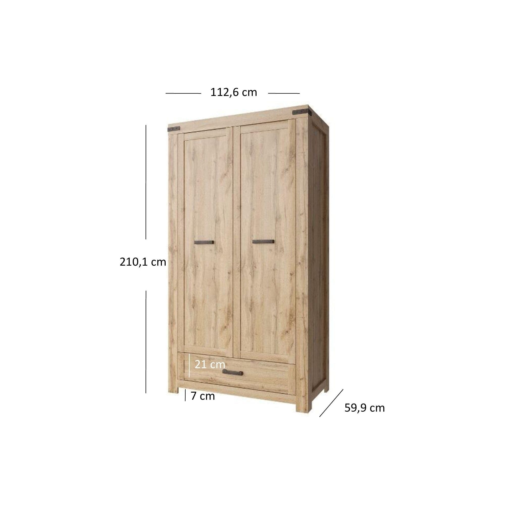 Dulap MORTIZ, stejar wotan, PAL laminat, cu 2 usi si un sertar, 113x60x210 cm