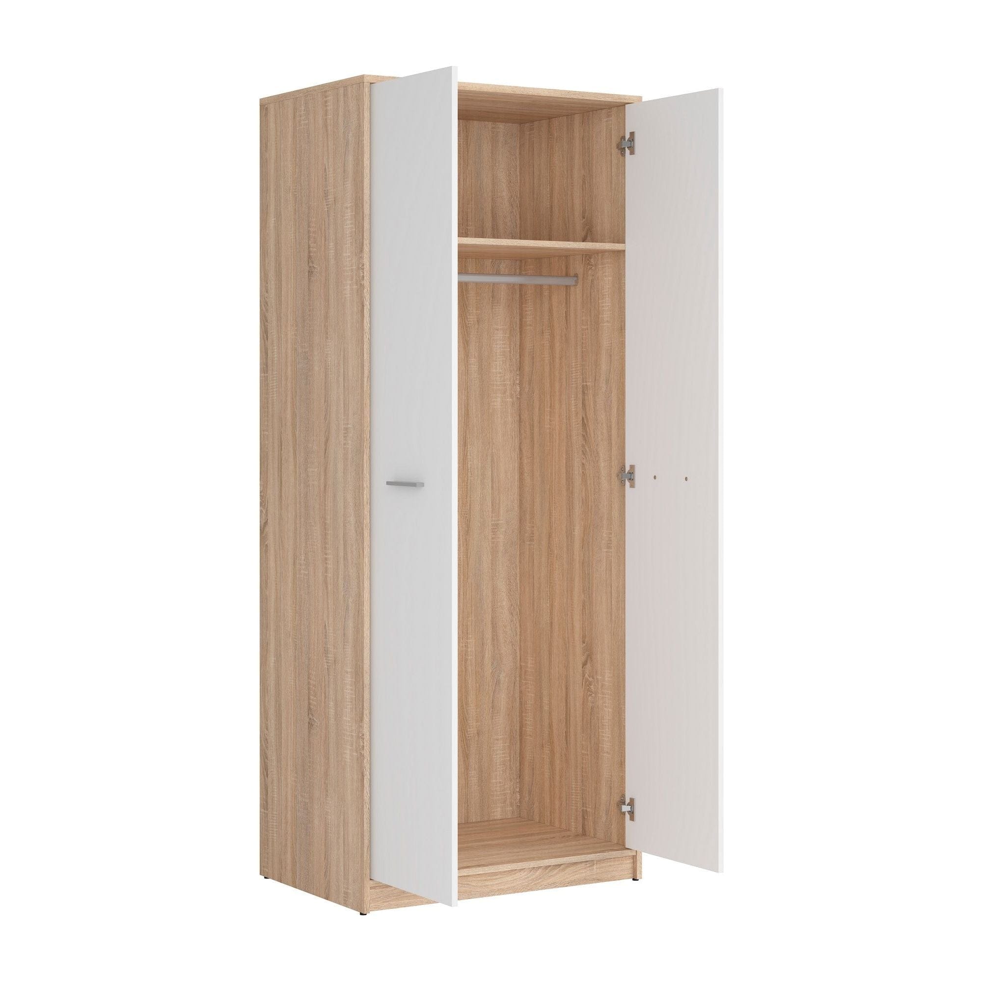 Dulap NEPO PLUS, alb/stejar sonoma, PAL, cu 2 usi, 80x55x197 cm