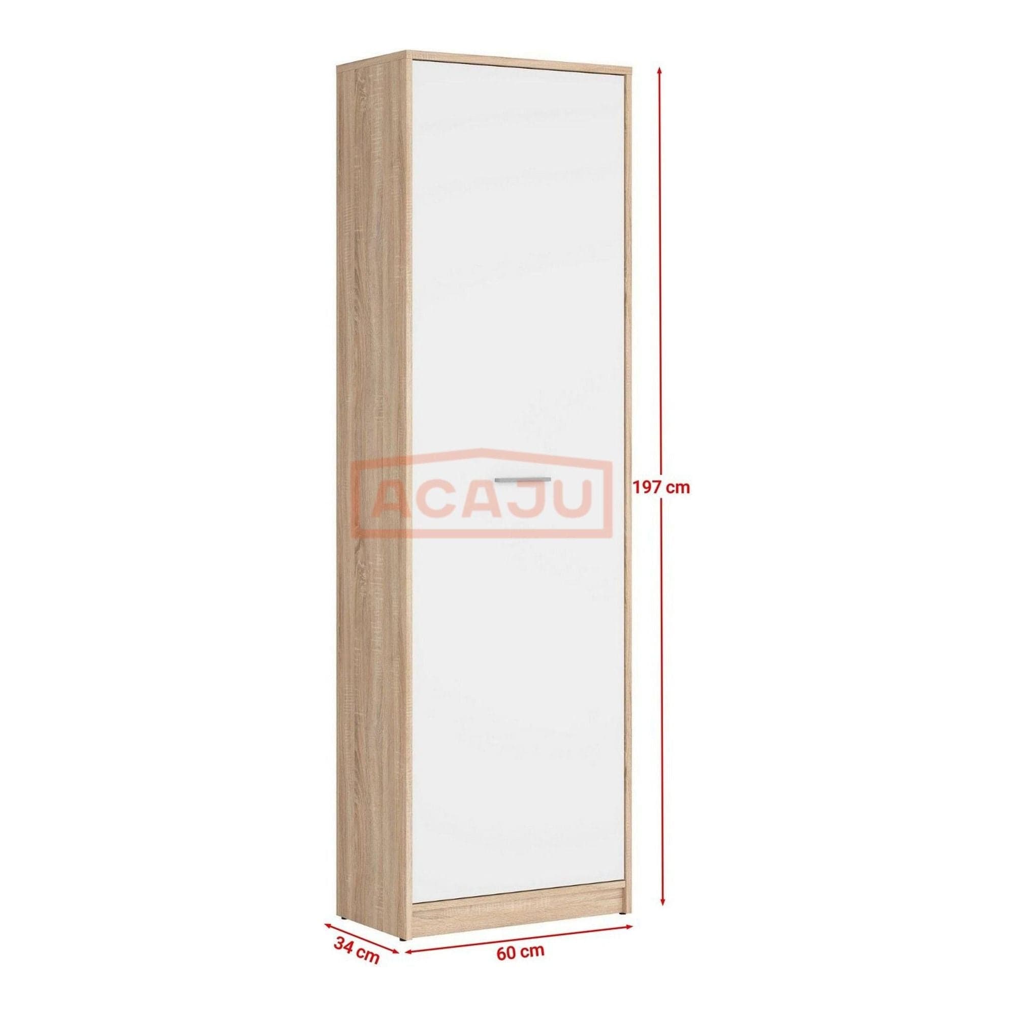 Dulap NEPO PLUS, alb/stejar sonoma, PAL, cu o usa, 60x34x197 cm