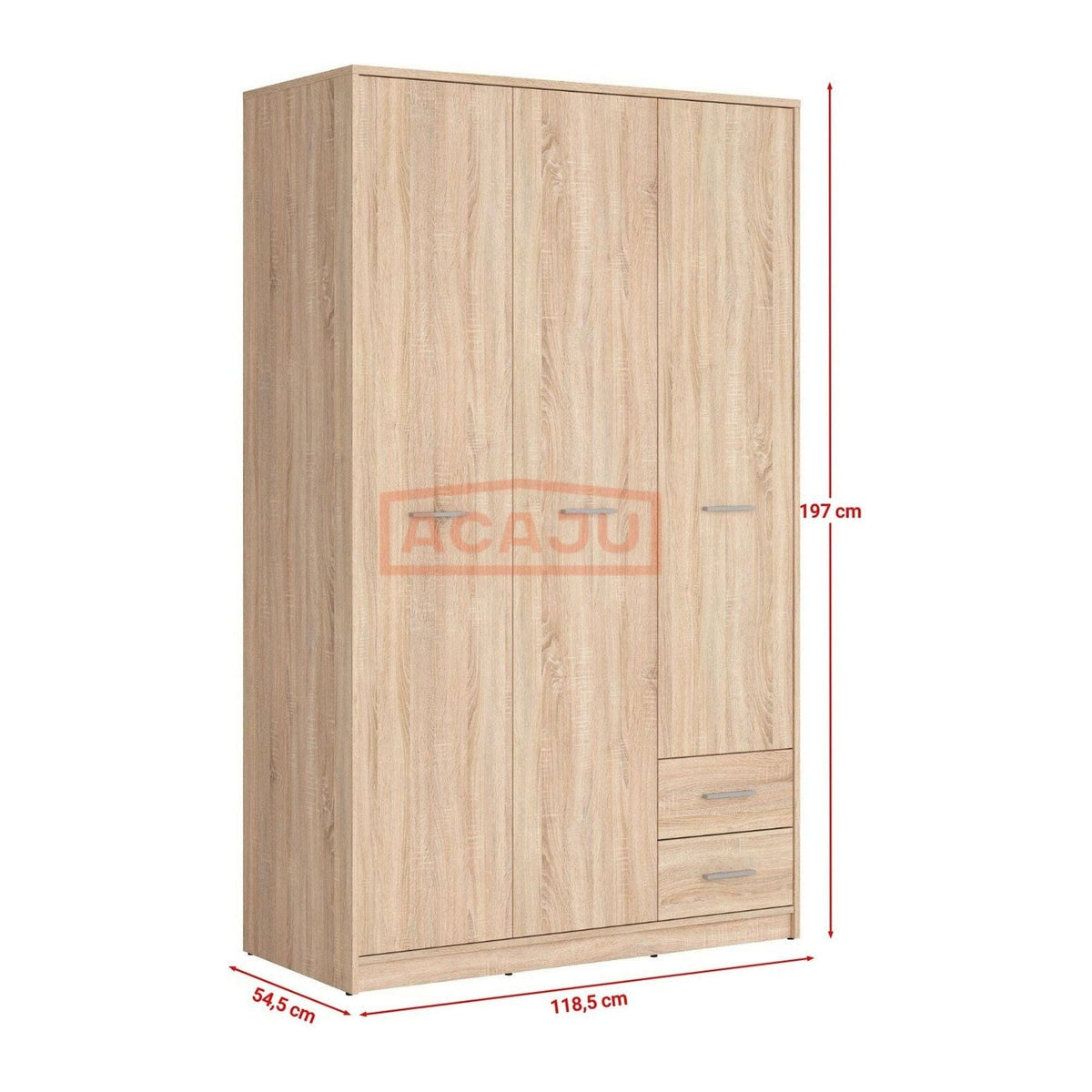 Dulap NEPO PLUS, stejar sonoma, PAL, cu 3 usi si 2 sertare, 119x55x197 cm