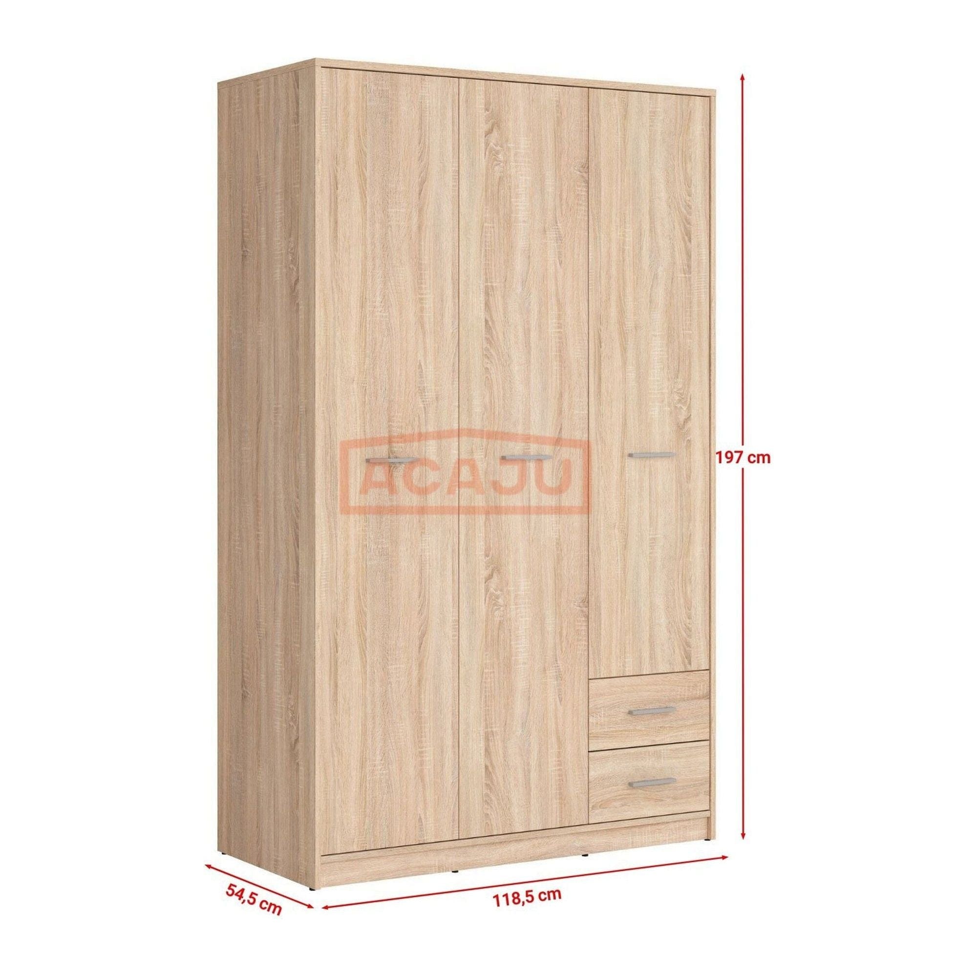 Dulap NEPO PLUS, stejar sonoma, PAL, cu 3 usi si 2 sertare, 119x55x197 cm