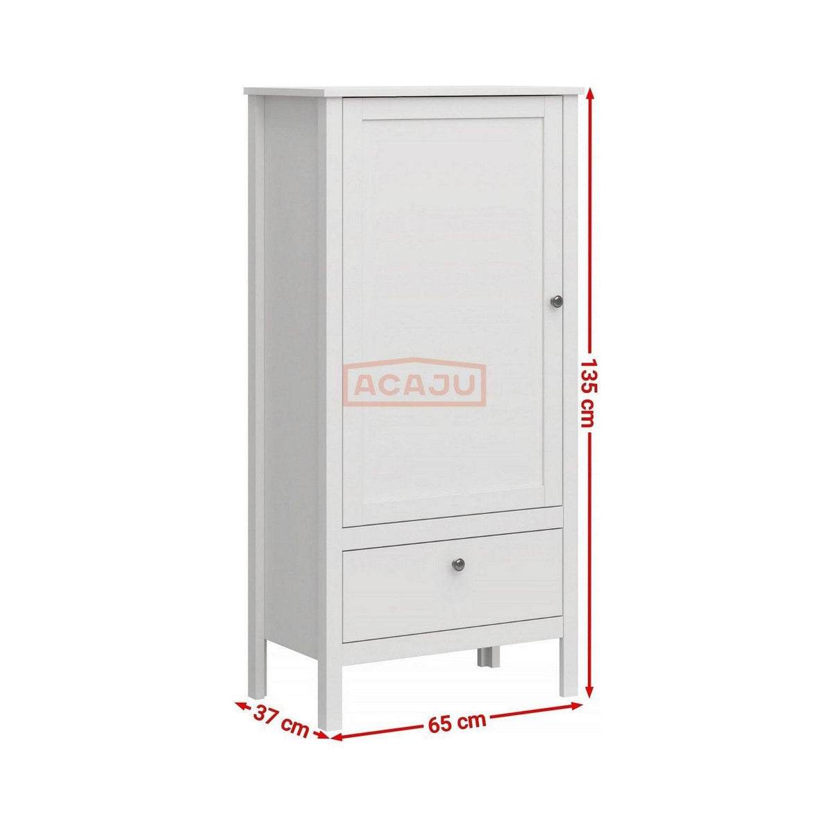 Dulap OLE, alb, PAL laminat, cu o usa si un sertar, 65x37x135 cm