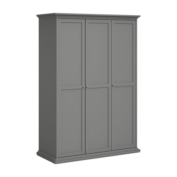 Dulap PARIS, gri, PAL laminat, cu 3 usi, 139x61x201 cm