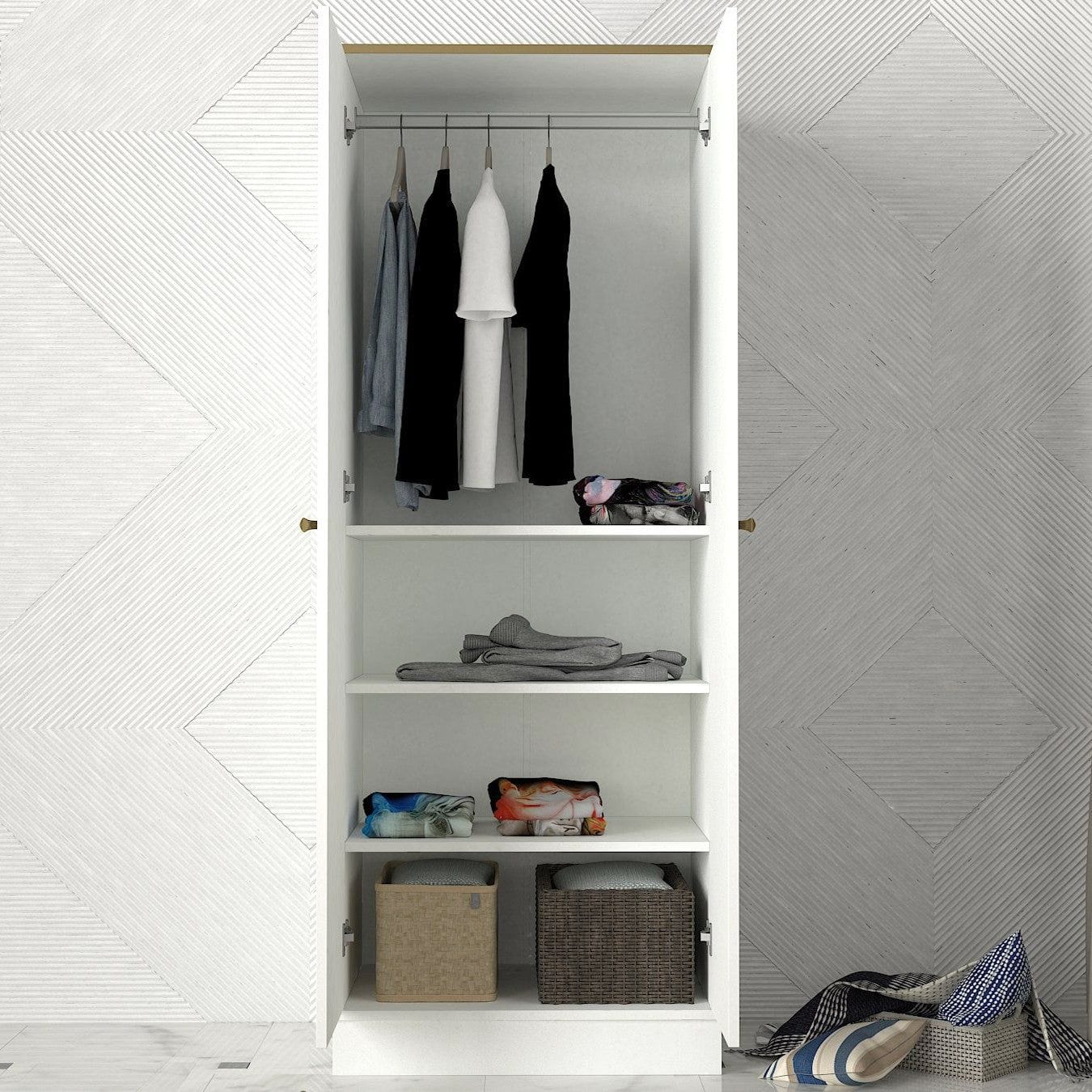 Dulap RAVENNA 2 KAPILI, alb/auriu, PAL melaminat, cu 2 usi, 70x48x194 cm