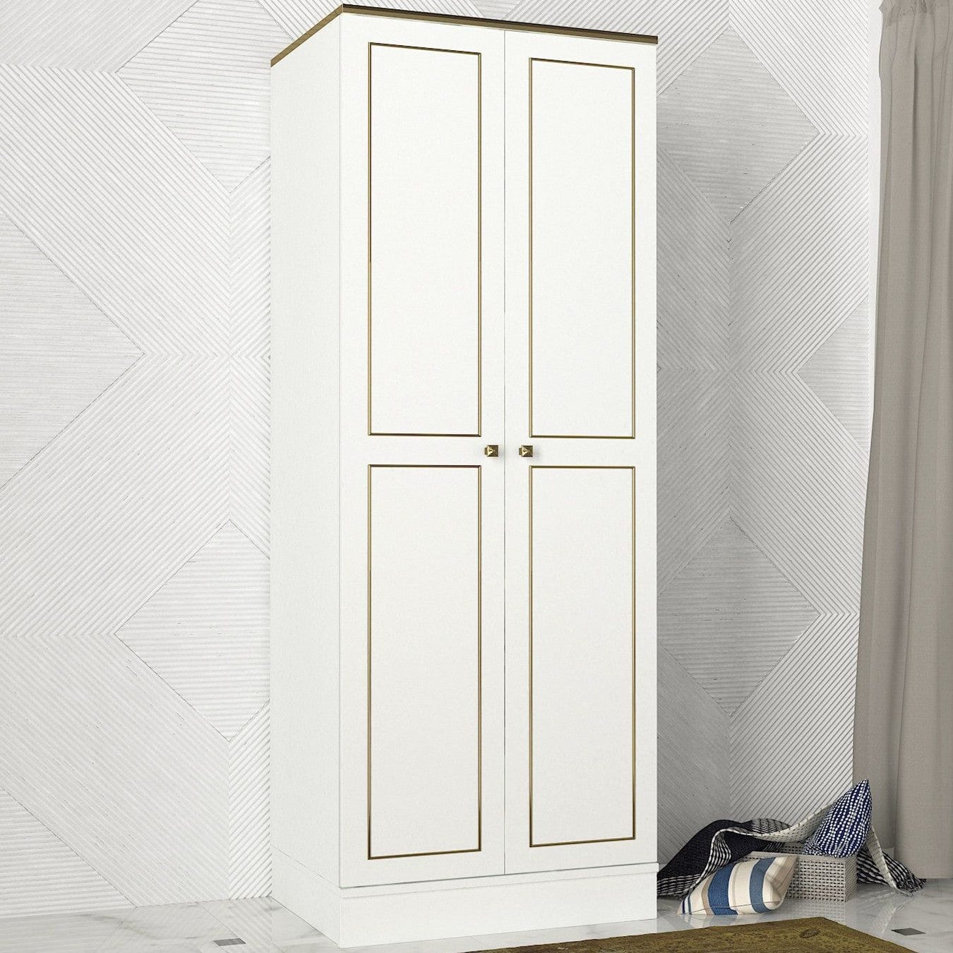 Dulap RAVENNA 2 KAPILI, alb/auriu, PAL melaminat, cu 2 usi, 70x48x194 cm