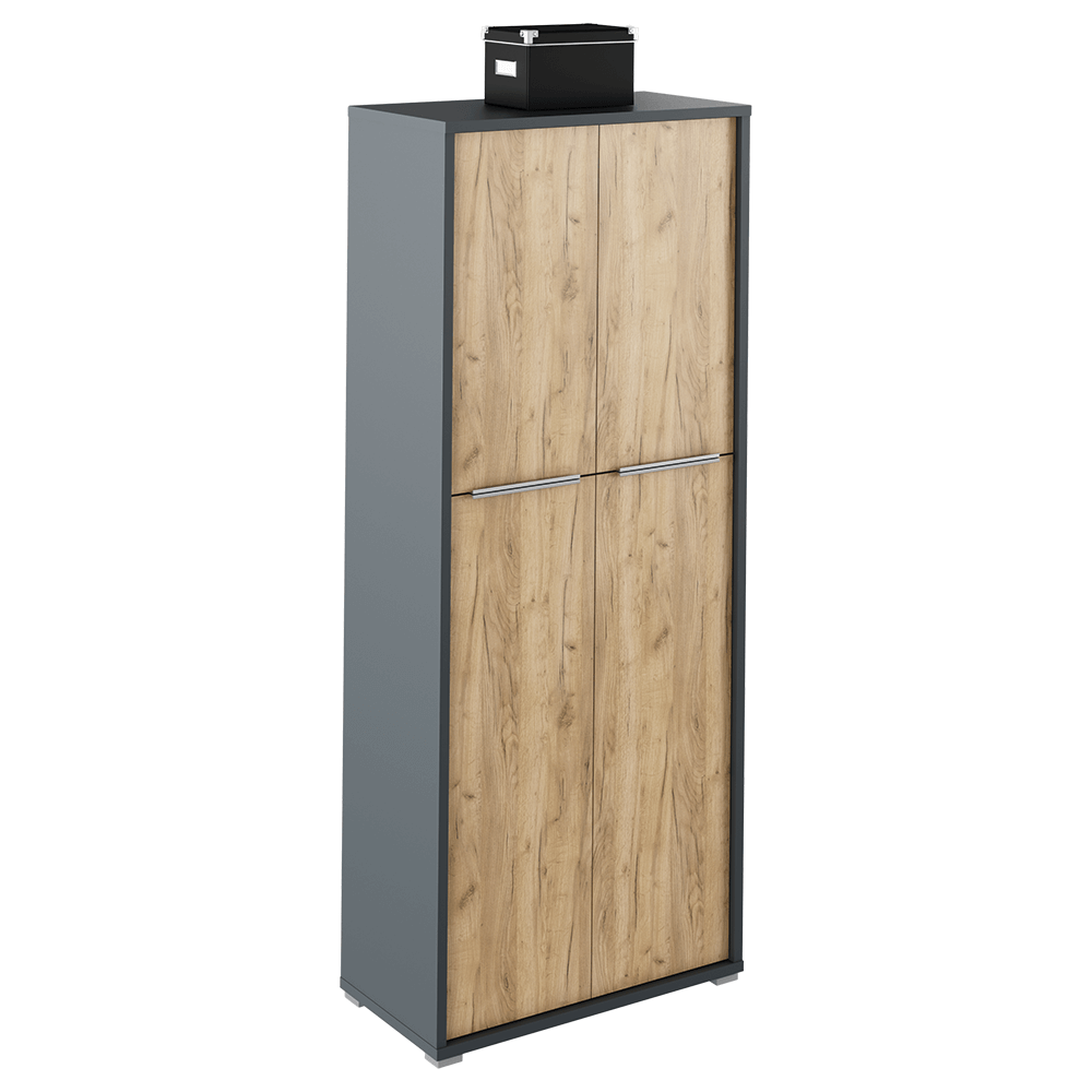 Dulap RIOMA NEW TYP 07, gri grafit/stejar artisan, DTD laminat, cu 4 usi, 75x38x183 cm