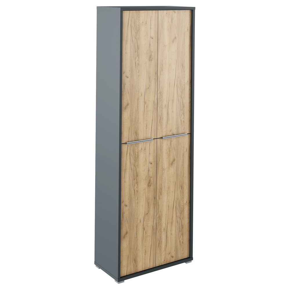 Dulap RIOMA NEW TYPE 05, gri grafit/stejar artisan, PAL melaminat, cu 4 usi, 75x38x218 cm