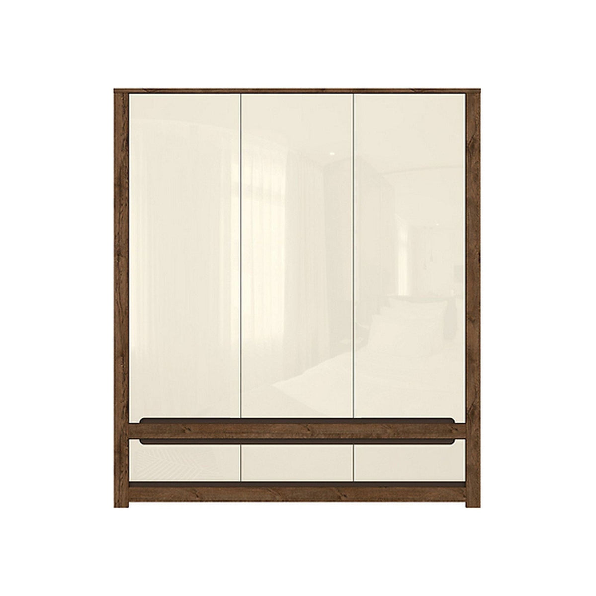 Dulap RUSO, alb perla/stejar april, PAL, cu 3 usi si 3 sertare, 179x61x205 cm