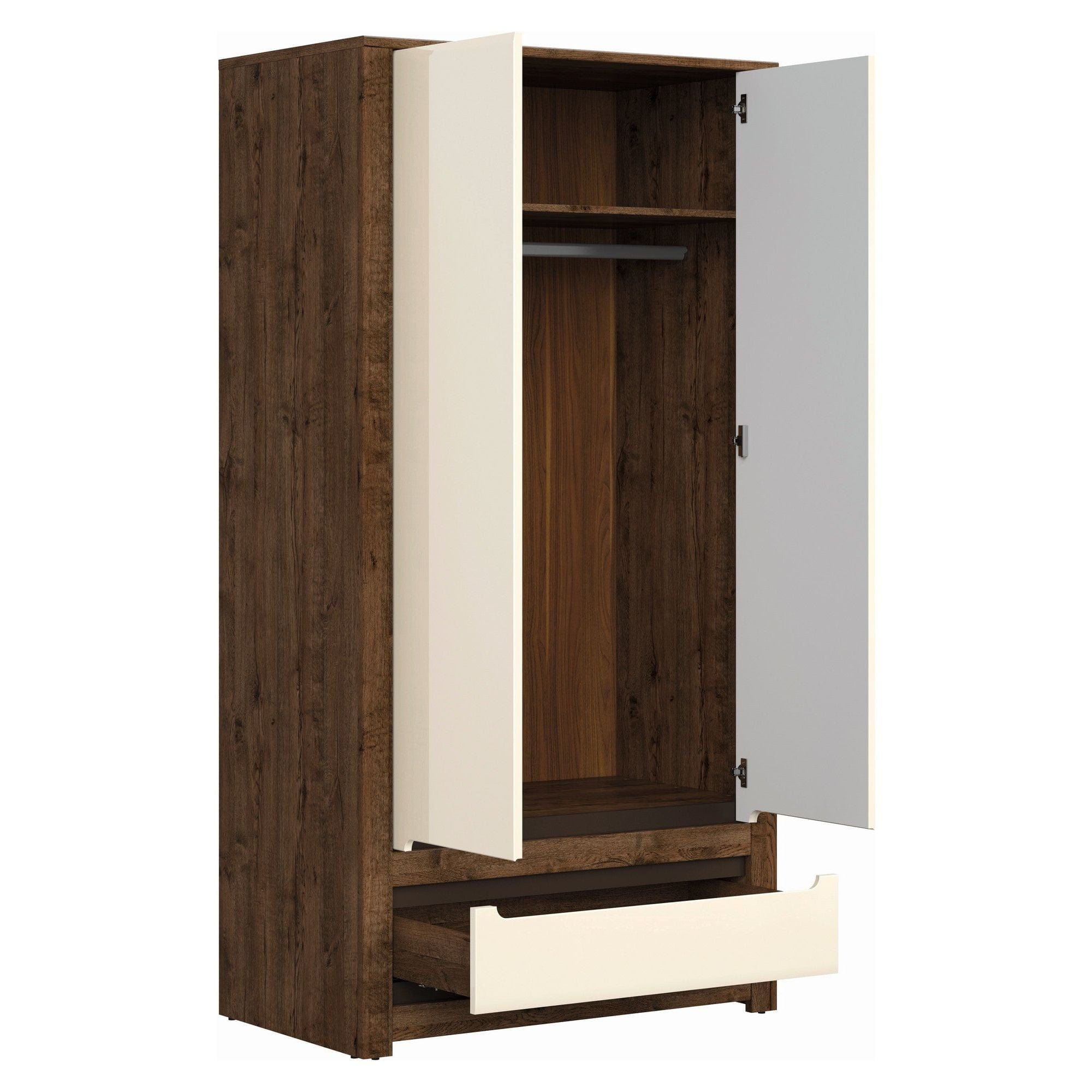 Dulap RUSO, stejar april/alb perla, PAL, cu 2 usi si un sertar, 104x61x205 cm