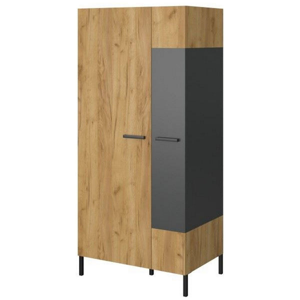 Dulap SANTES, stejar artisan auriu/gri antracit, PAL laminat, cu 2 usi, 90x60x198 cm
