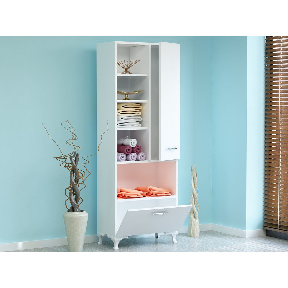 Dulap SEZEN, alb, PAL melaminat, cu 2 usi, 60x32x164 cm