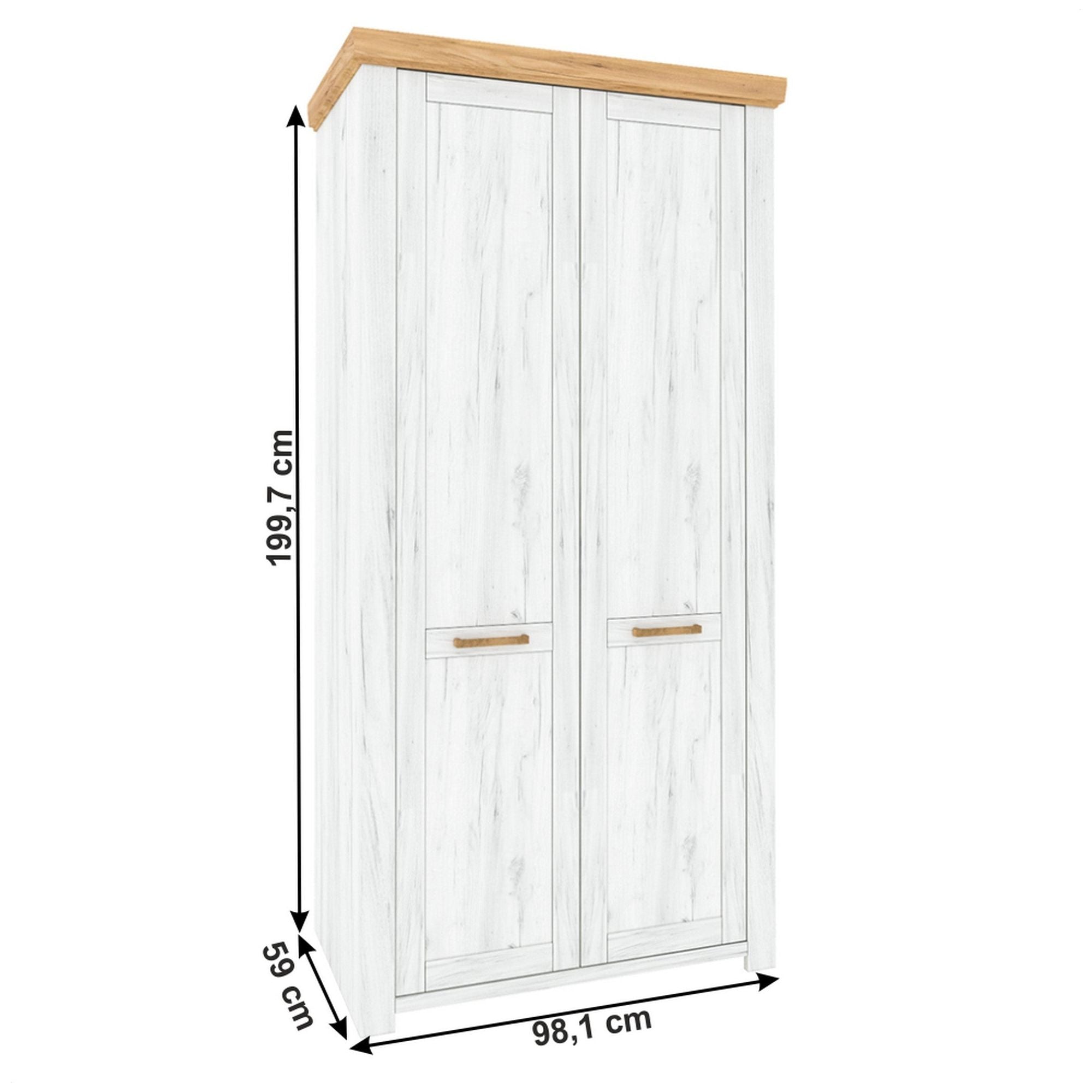 Dulap SUDBURY, stejar craft auriu/stejar craft alb, PAL laminat, cu 2 usi, 98x59x200 cm