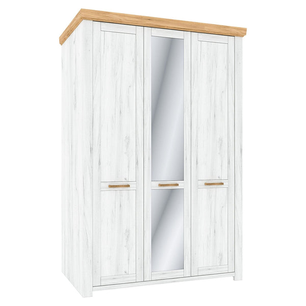 Dulap SUDBURY, stejar craft auriu/stejar craft alb, PAL laminat, cu 3 usi, cu oglinda, 138x59x200 cm