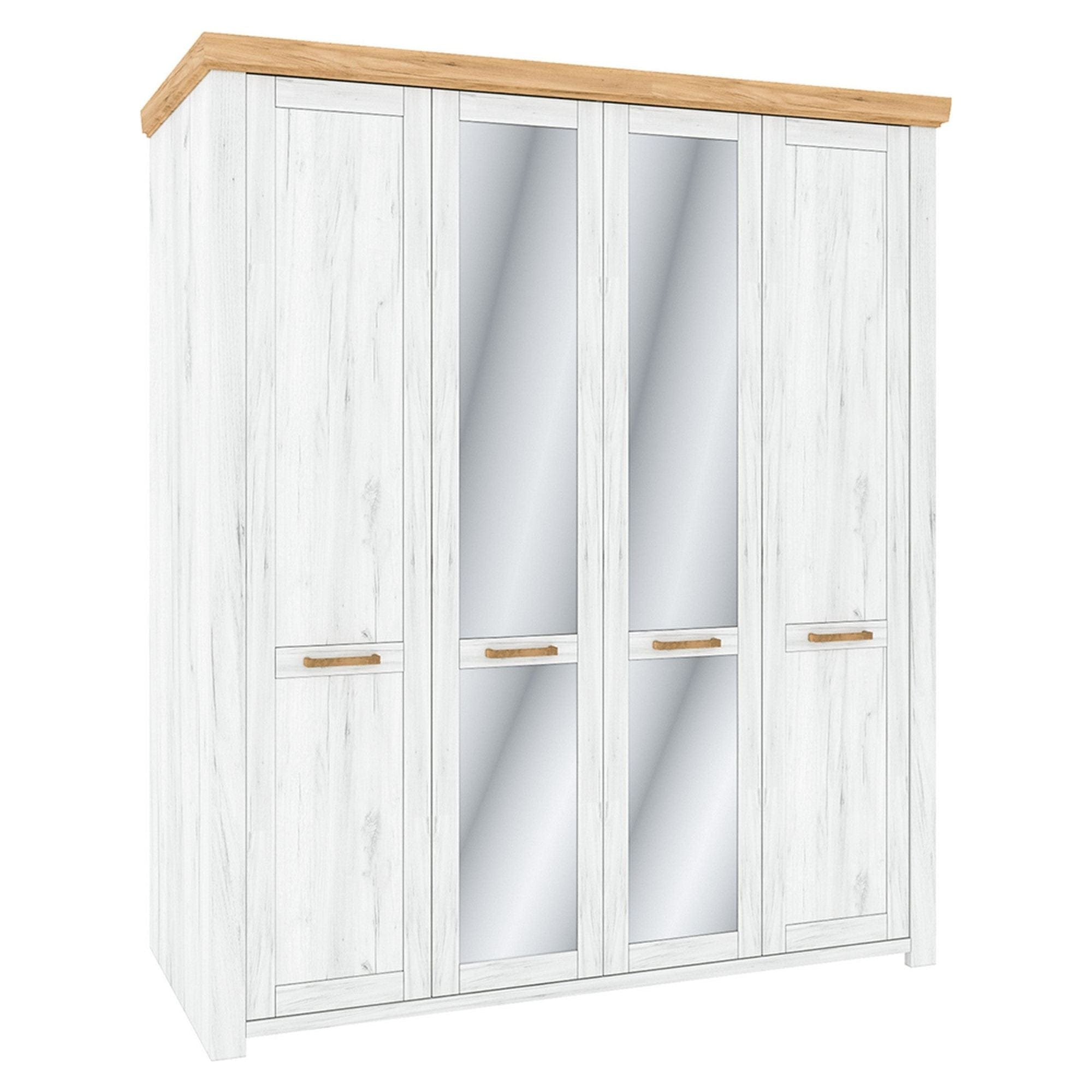 Dulap SUDBURY, stejar craft auriu/stejar craft alb, PAL laminat, cu 4 usi, cu oglinda, 178x59x200 cm