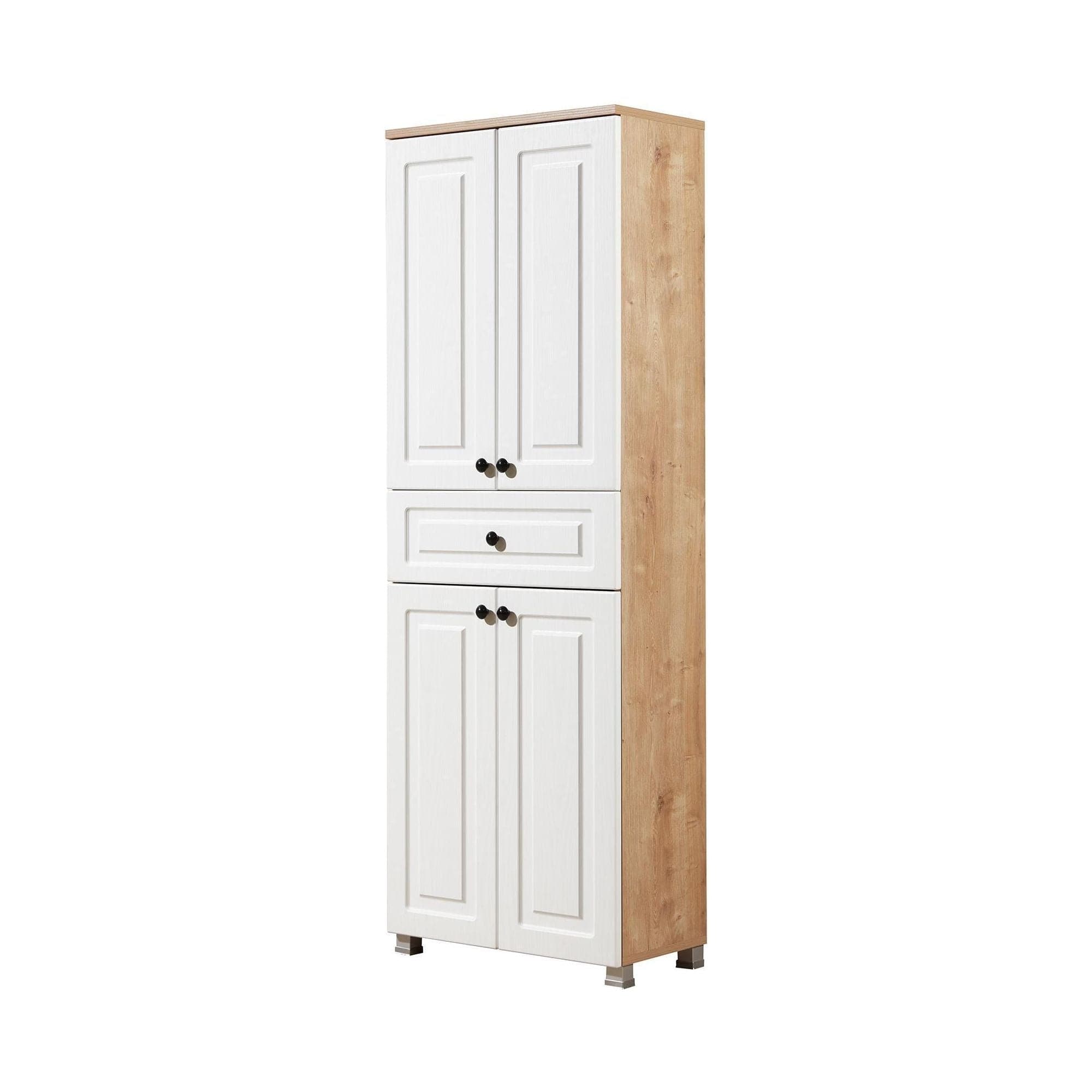 Dulap TUVALLE 036, alb/stejar, PAL melaminat, cu 4 usi si sertar, 60x30x175 cm