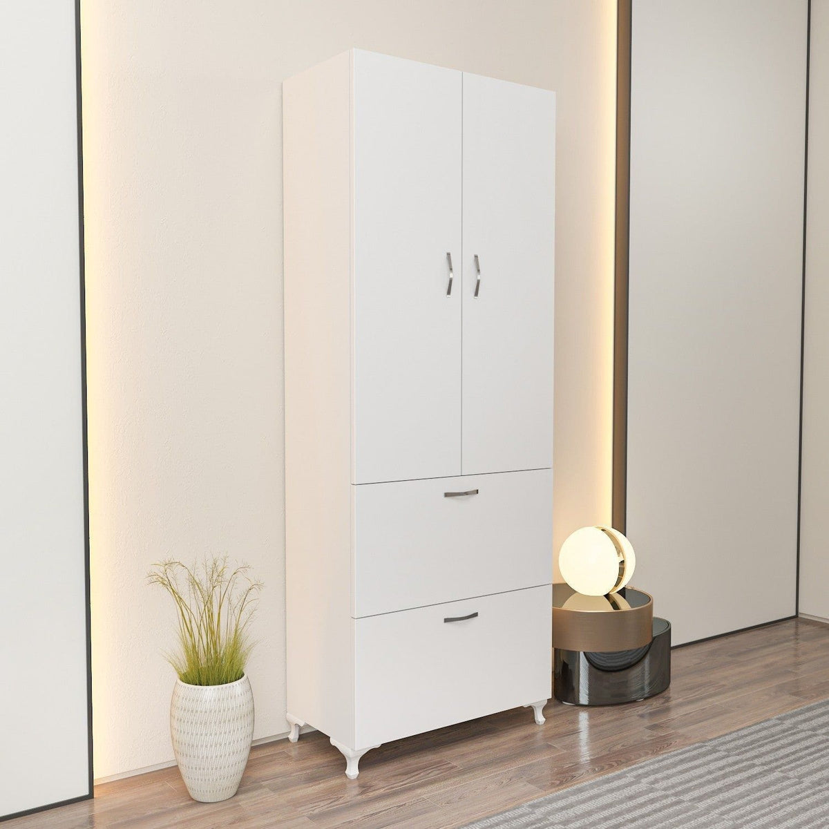 Dulap YASAM, alb, PAL melaminat, cu 4 usi, 60x32x164 cm