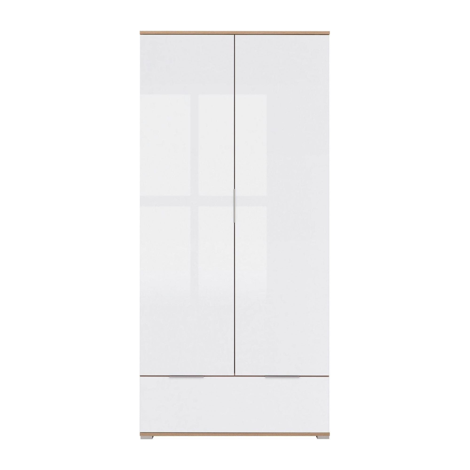 Dulap ZELE, alb lucios/stejar wotan, PAL, cu 2 usi, 91x57x195 cm