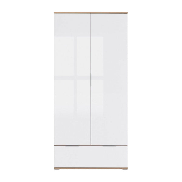 Dulap ZELE, alb lucios/stejar wotan, PAL, cu 2 usi, 91x57x195 cm
