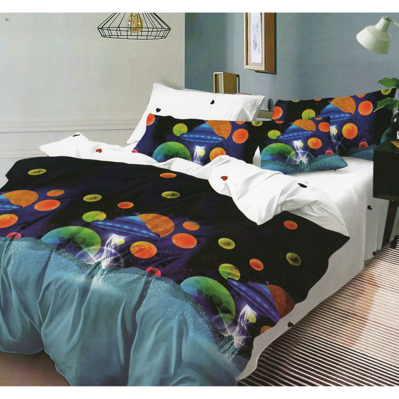 Set lenjerie pat ELVO ELV20, bumbac/poliester, multicolor, 220x230 cm, cu cearceaf pat, cearceaf pilota si 2 fete de perna