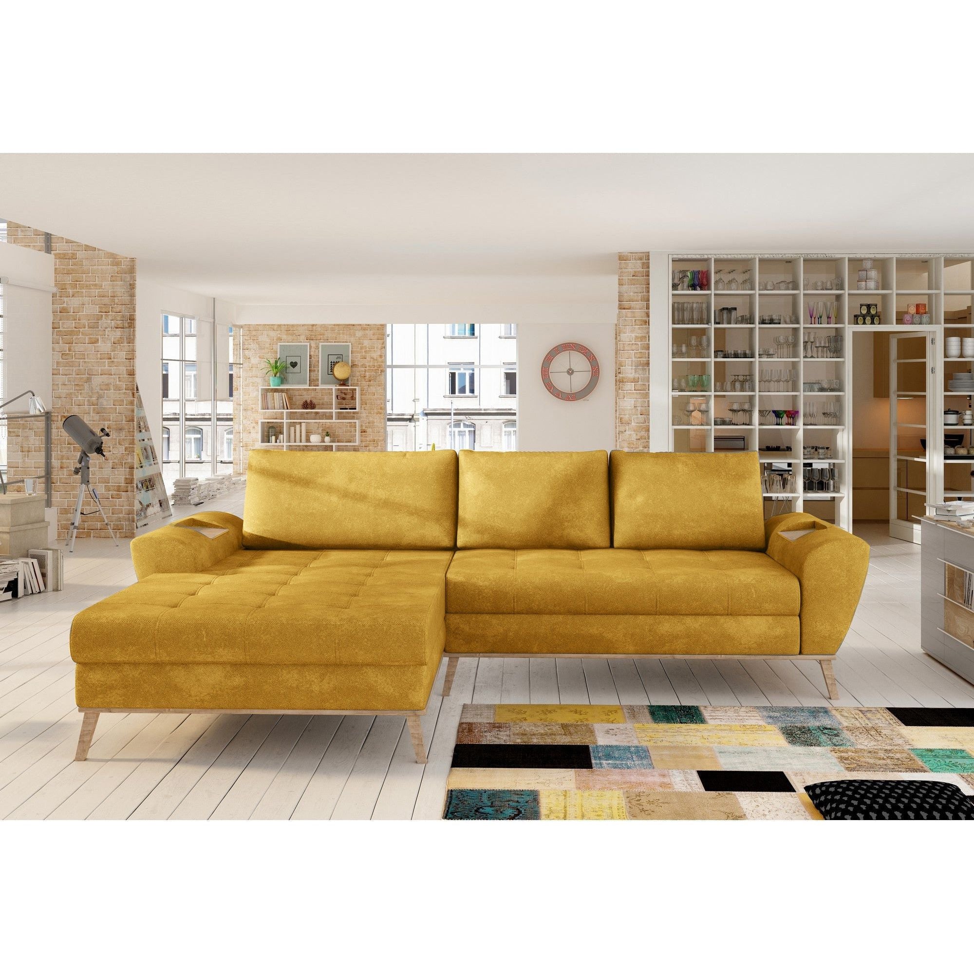 Coltar extensibil NUBO, personalizabil materiale gama Premium, cu lada depozitare, 282x175x86 cm