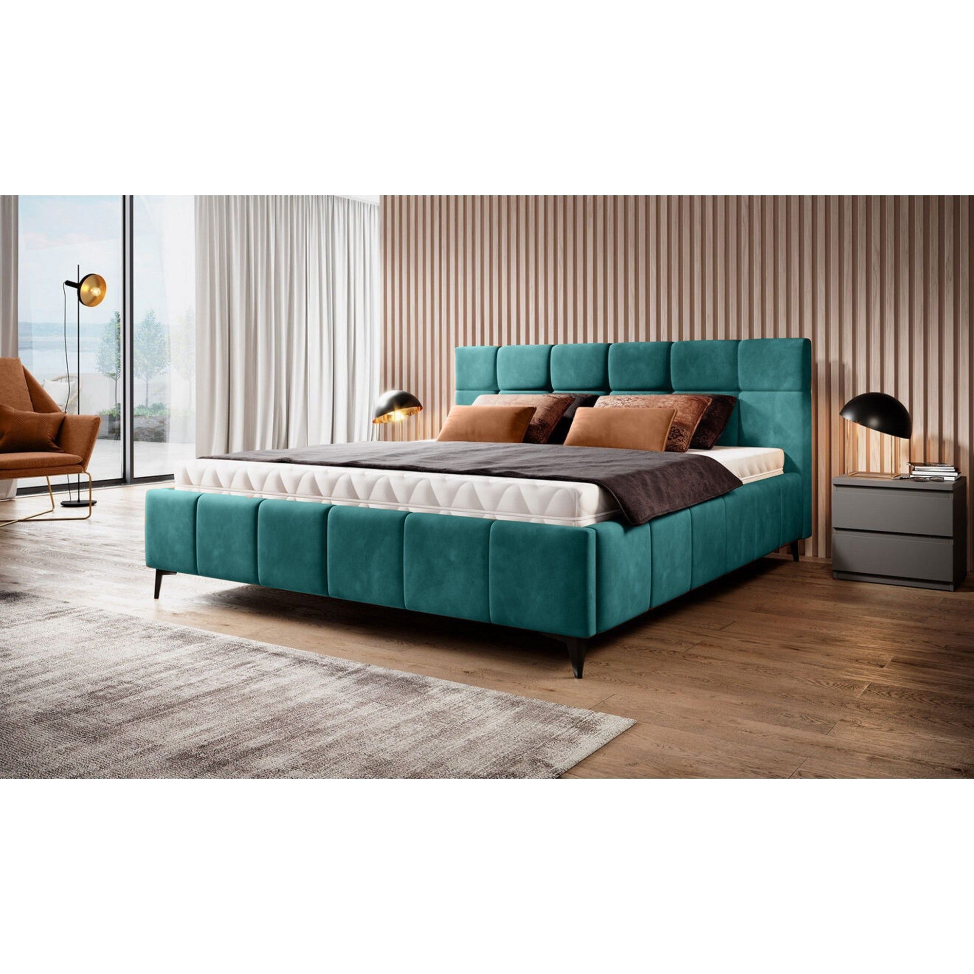 Pat NAOMI SR 140x200, personalizabil materiale gama Oferta Avantaj, somiera metalica si sistem de reglare a picioarelor