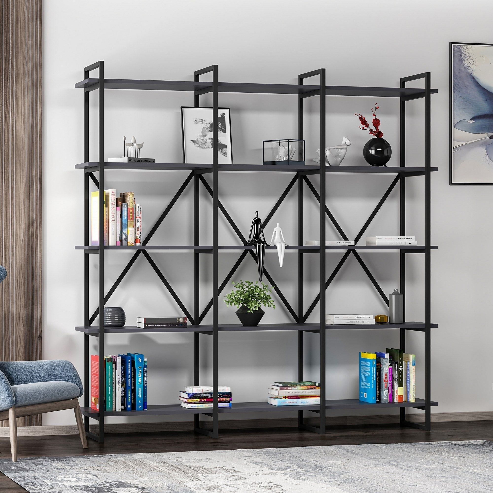 Etajera ELSON 1800, negru, PAL melaminat, 180x34x180 cm