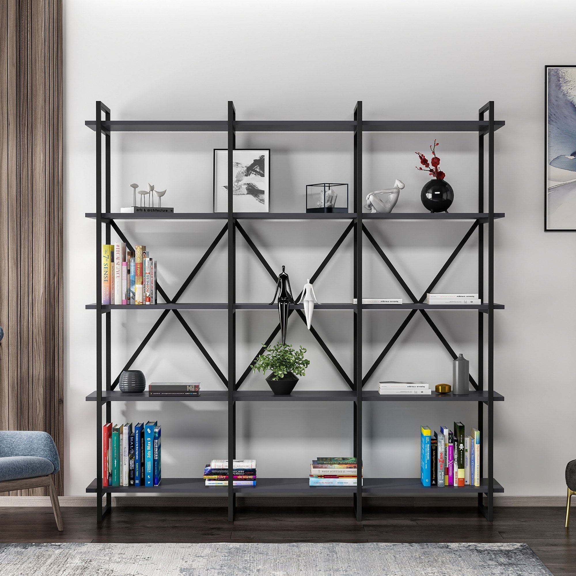Etajera ELSON 1800, negru, PAL melaminat, 180x34x180 cm