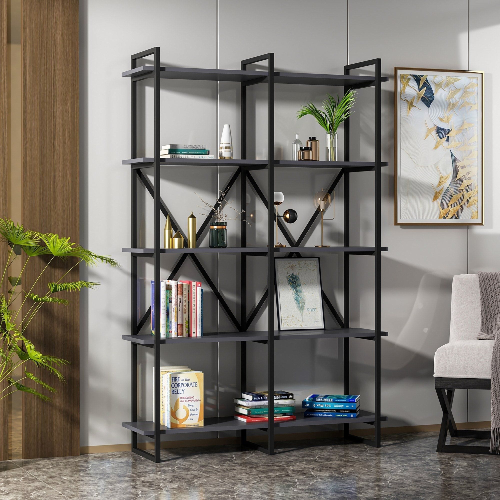 Etajera ELSTON 1200, negru, PAL, 120x34x180 cm