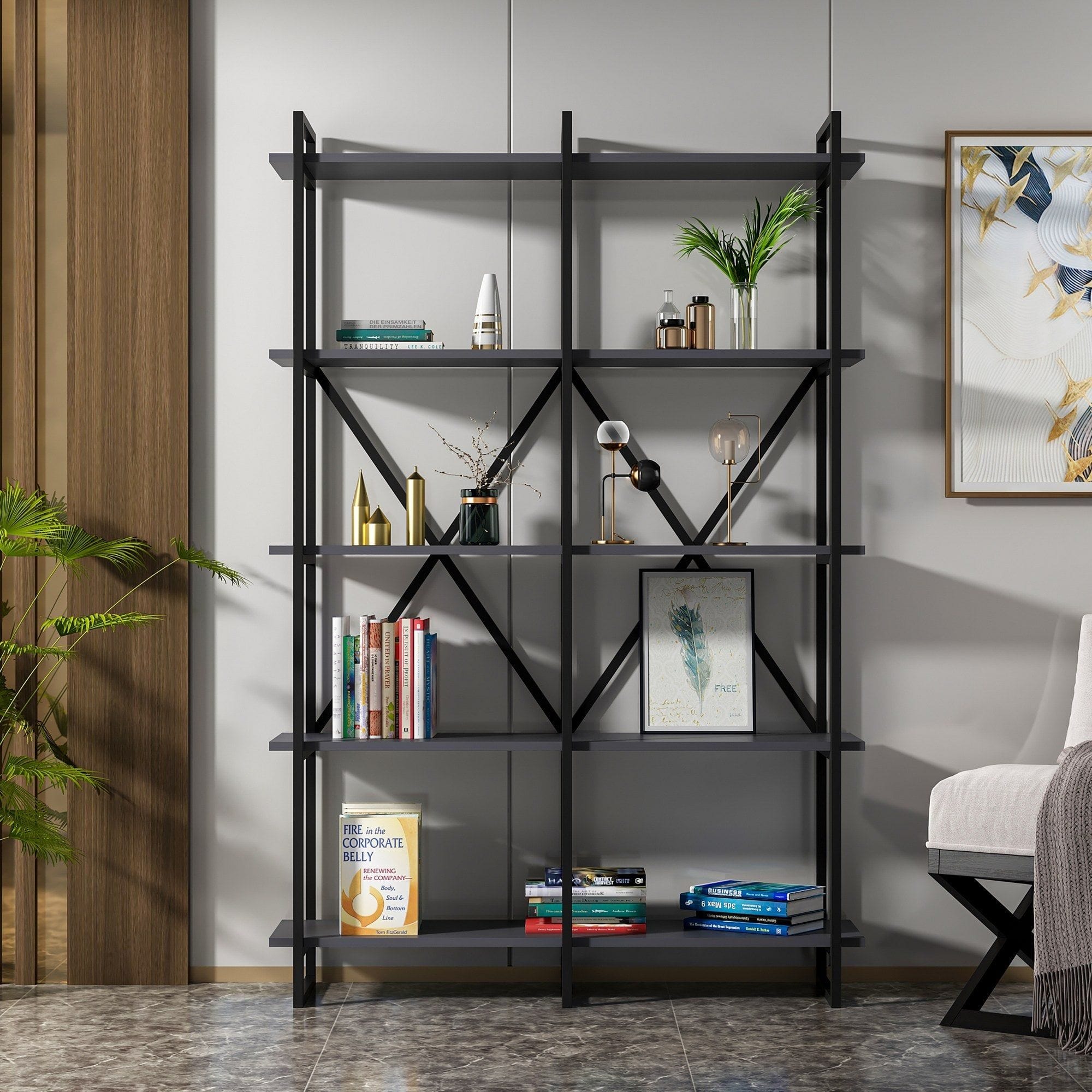 Etajera ELSTON 1200, negru, PAL, 120x34x180 cm