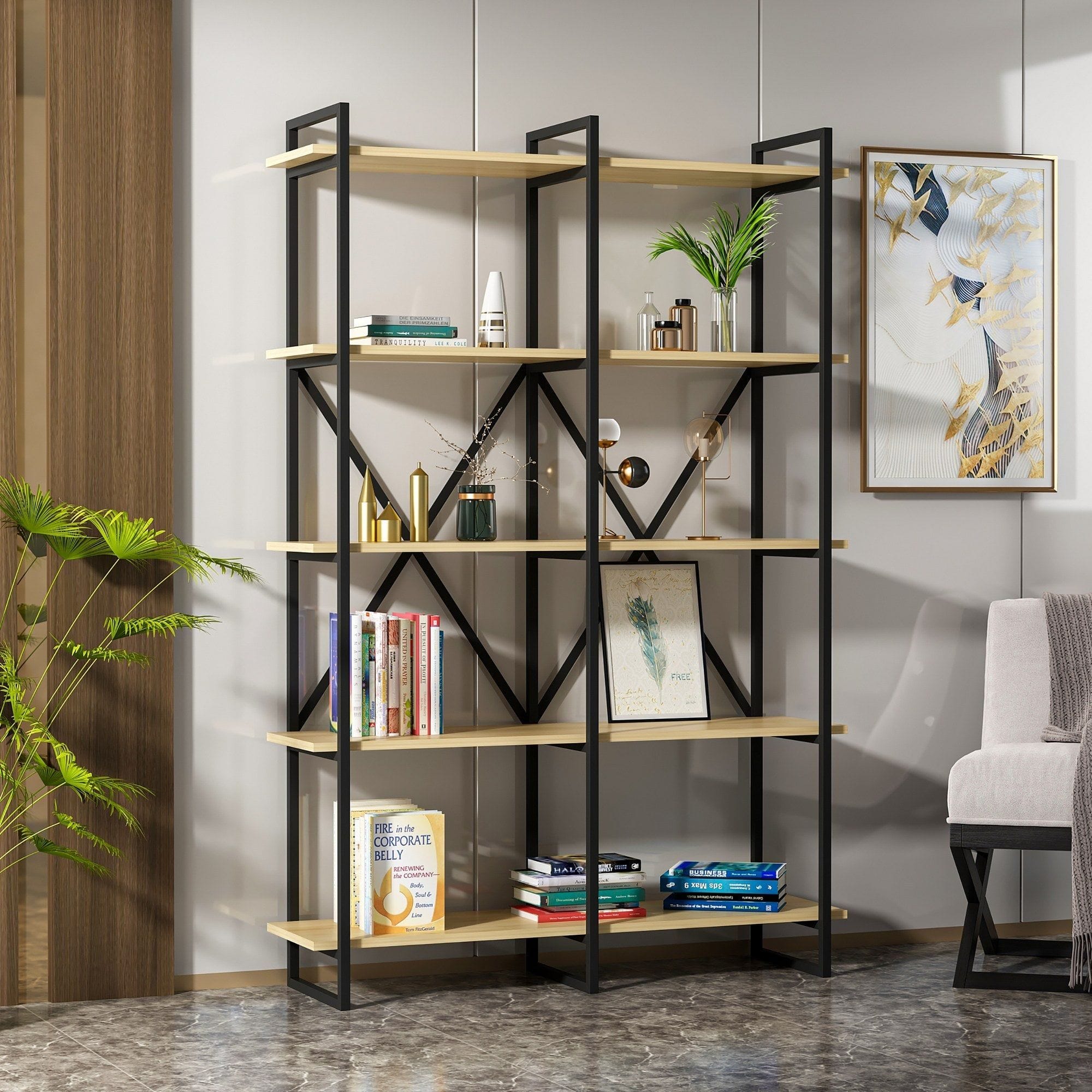 Etajera ELSTON 1200, negru/stejar, PAL melaminat, 120x34x180 cm