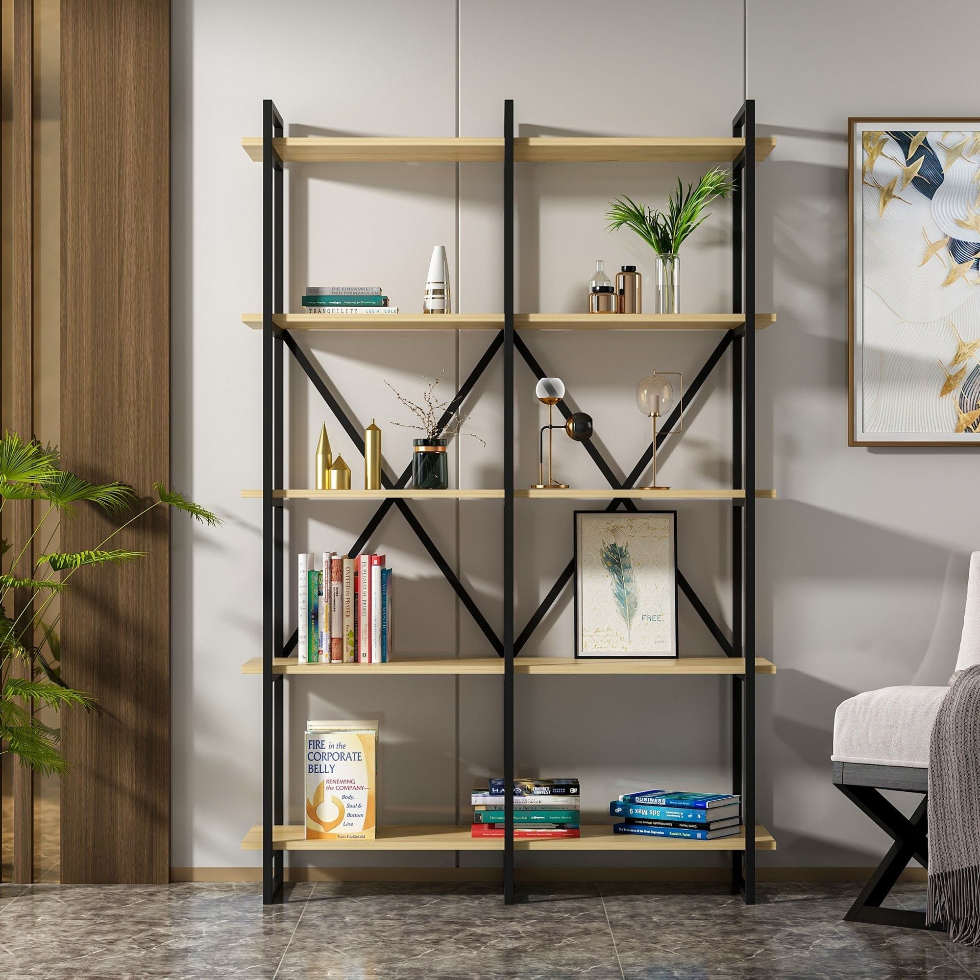 Etajera ELSTON 1200, negru/stejar, PAL melaminat, 120x34x180 cm