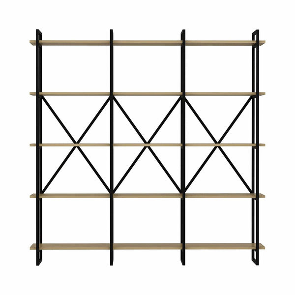 Etajera ELSTON 1800, negru/stejar, PAL melaminat, 180x34x180 cm