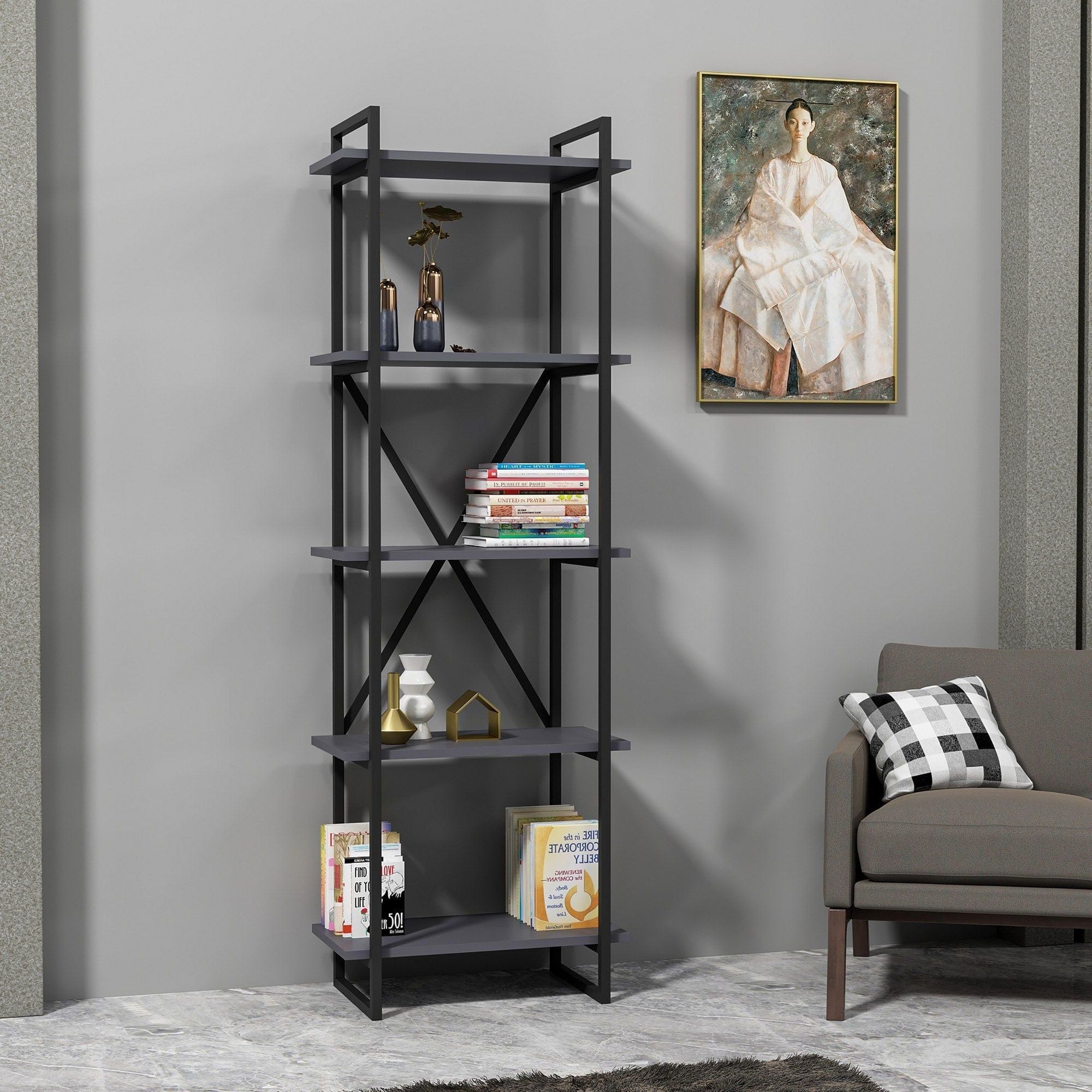 Etajera ELSTON 600, negru, PAL, 60x34x180 cm