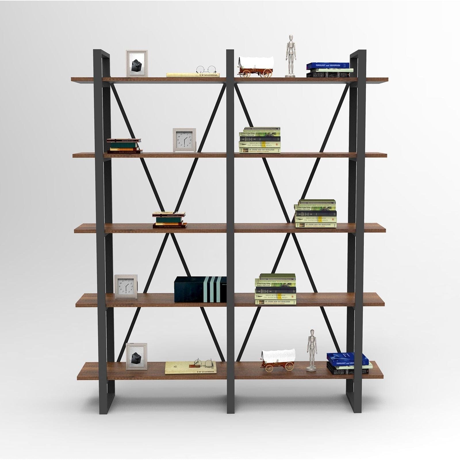 Etajera MN05-BA, nuc/negru, PAL melaminat, 154x34x180 cm