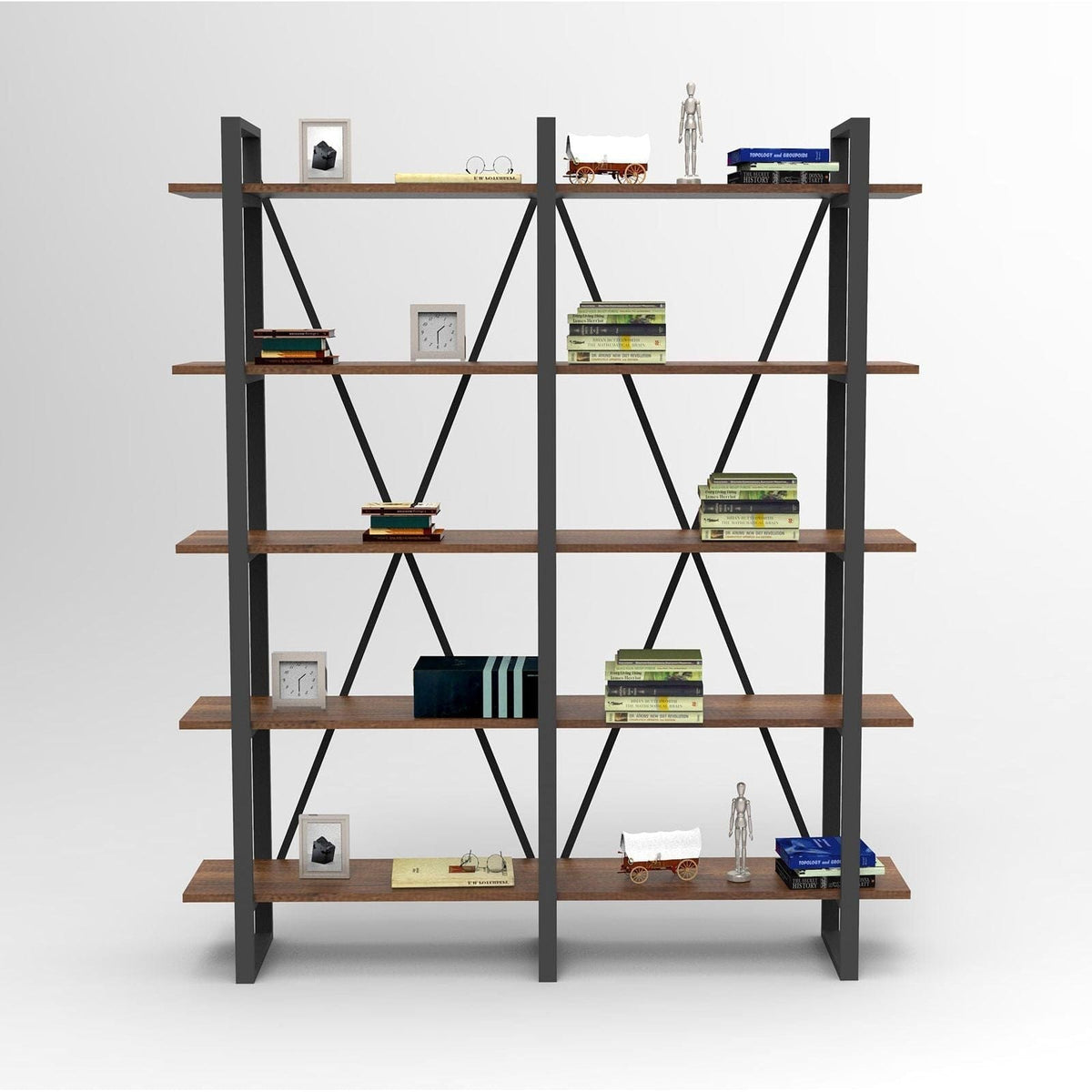 Etajera MN05-BA, nuc/negru, PAL melaminat, 154x34x180 cm