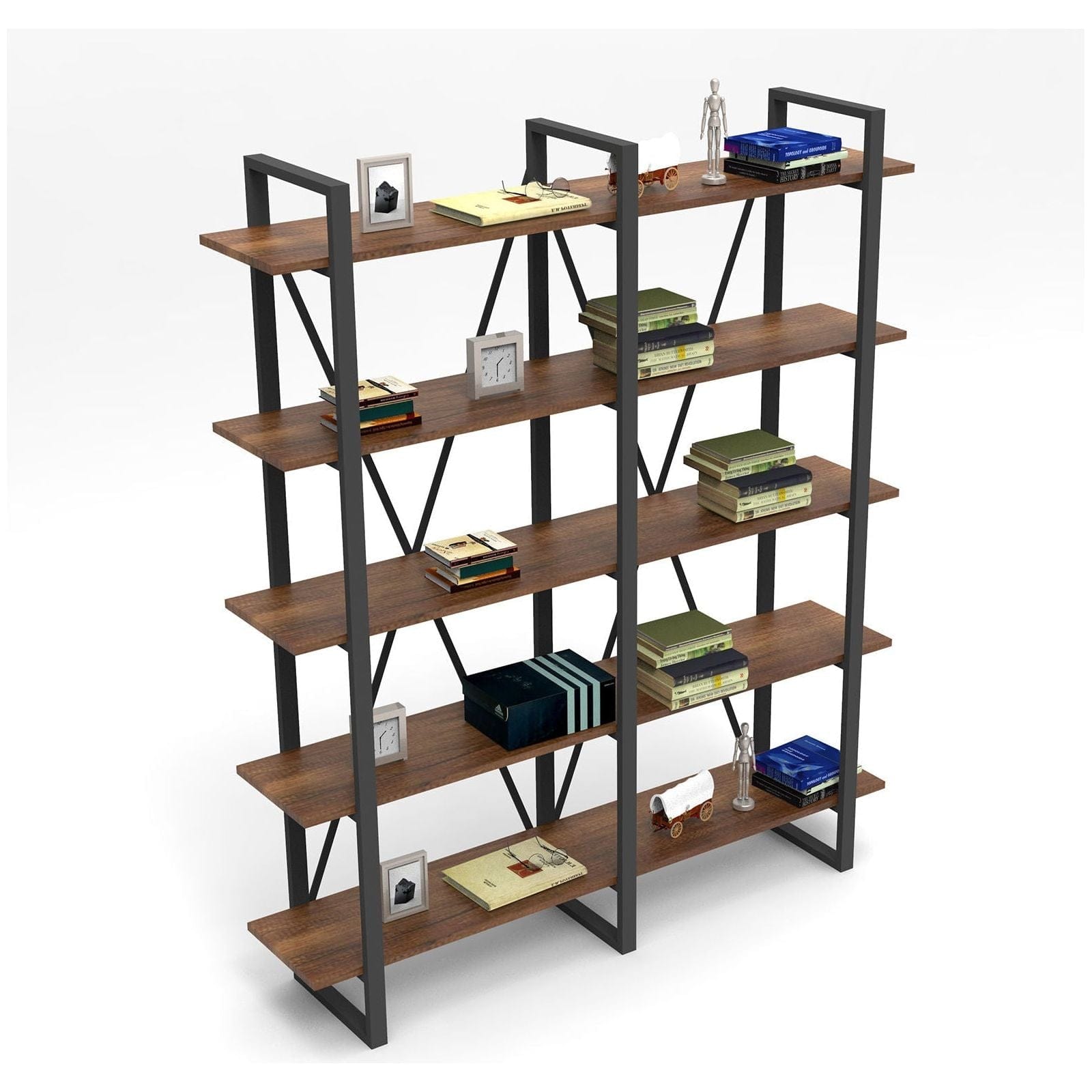 Etajera MN05-BA, nuc/negru, PAL melaminat, 154x34x180 cm