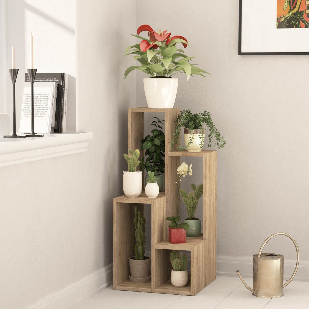 Etajera SULE, stejar, PAL melaminat, 2 piese, 42/42x20/20x89/45 cm