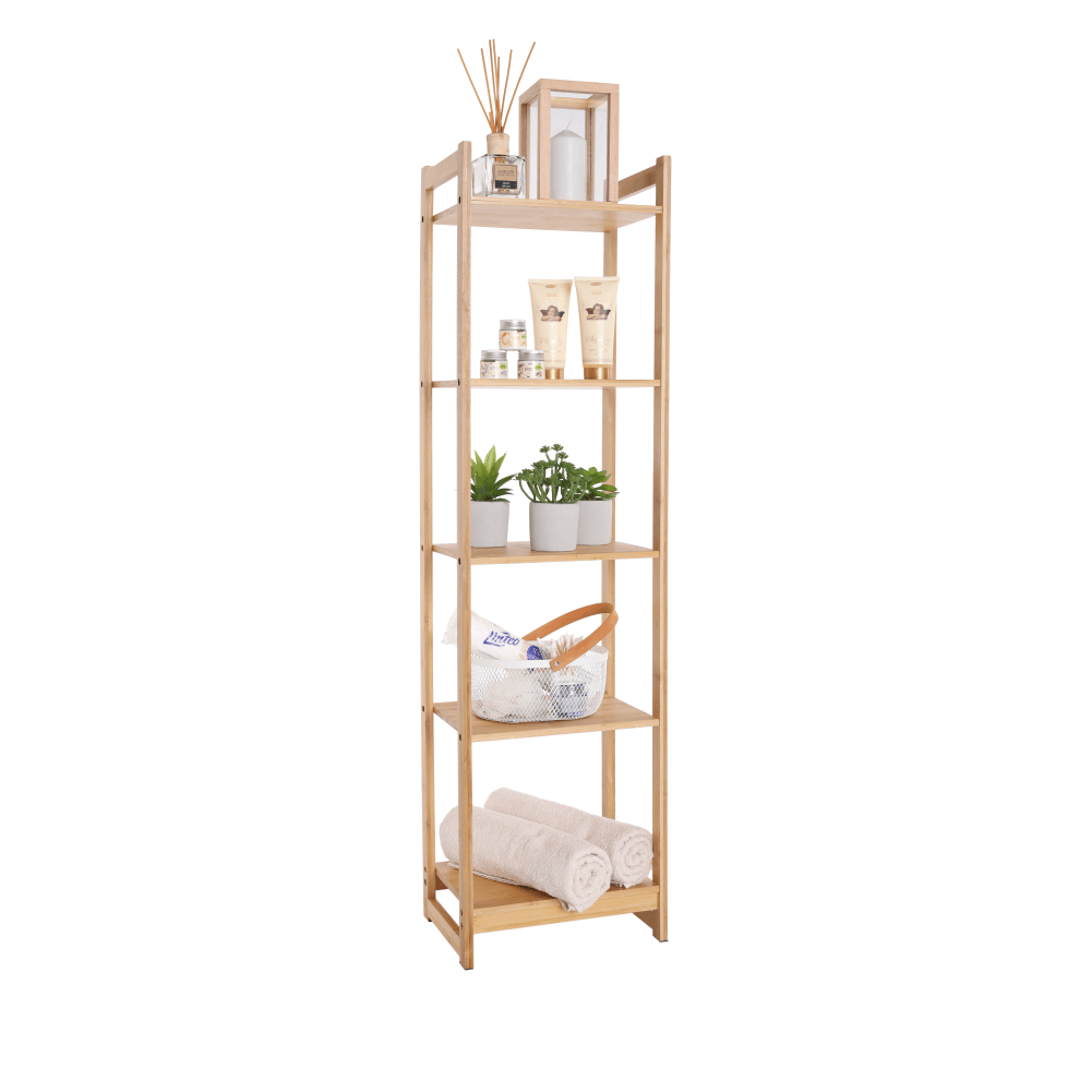 Etajera TIPUL IMPEROR 3, stejar natural, bambus lacuit, 35x25x128 cm